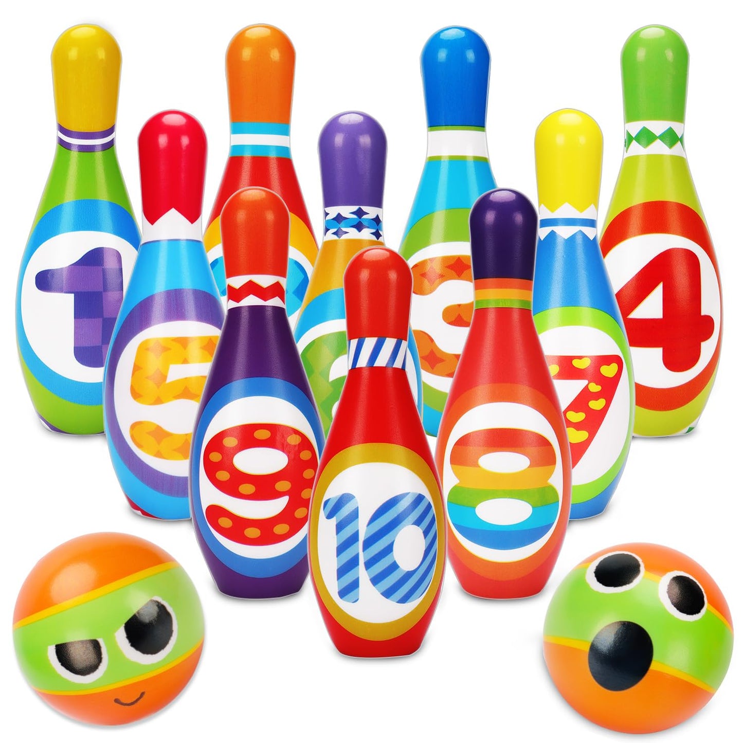 Kids Bowling Toy Set 2-5, Toddler Indoor Outdoor Activity Play Game Toys for 2 3 4 Year Old Boy Girl, Soft 10 Foam Bowling Pins & 2 Balls, Educational Children Birthday Party Gifts Ages 1-3 2-4 3-5