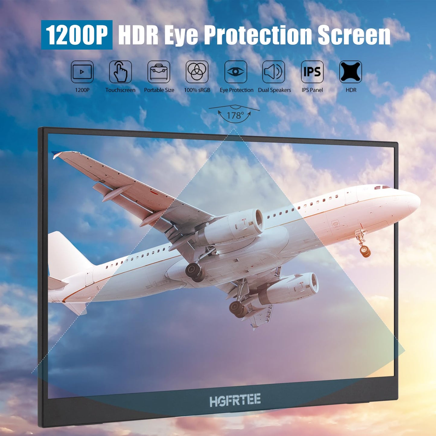 HGFRTEE Portable Monitor Touchscreen 14", 1920x1200 60Hz USB-C & FHD External Display Touch Screen for Laptop/Mac/Gaming/Office, VESA Mountable Travel Monitor with Built-in Speakers-LCD Panels