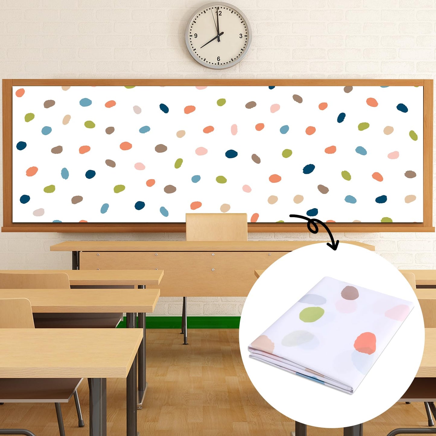 120x47 in Bulletin Board Fabric Background Back to School Classroom Decoration Large Polyester Photography Backdrop for Class Home Office Wall Decor Pillows Curtains Crafts Boho Dot