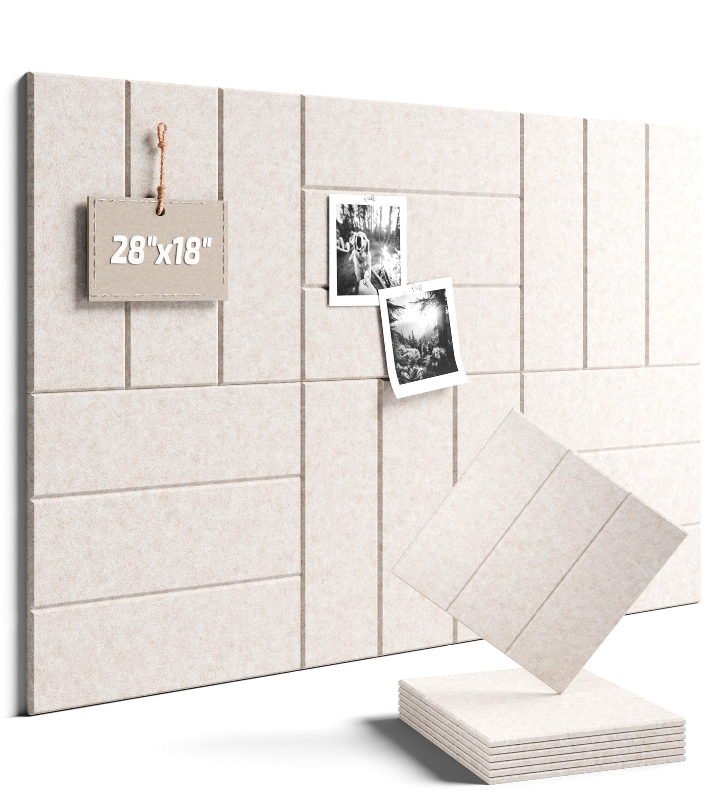 Felt Bulletin Board Tiles -28"x18" with 40 Adhesive Tabs, Cork Board Alternative for Office Decor, Push Pin Board Wall Organizer 6-Pack (Oatmeal)