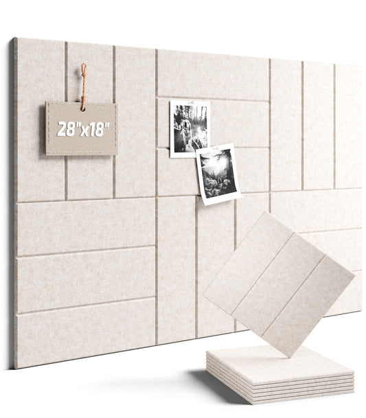 Felt Bulletin Board Tiles -28"x18" with 40 Adhesive Tabs, Cork Board Alternative for Office Decor, Push Pin Board Wall Organizer 6-Pack (Oatmeal)