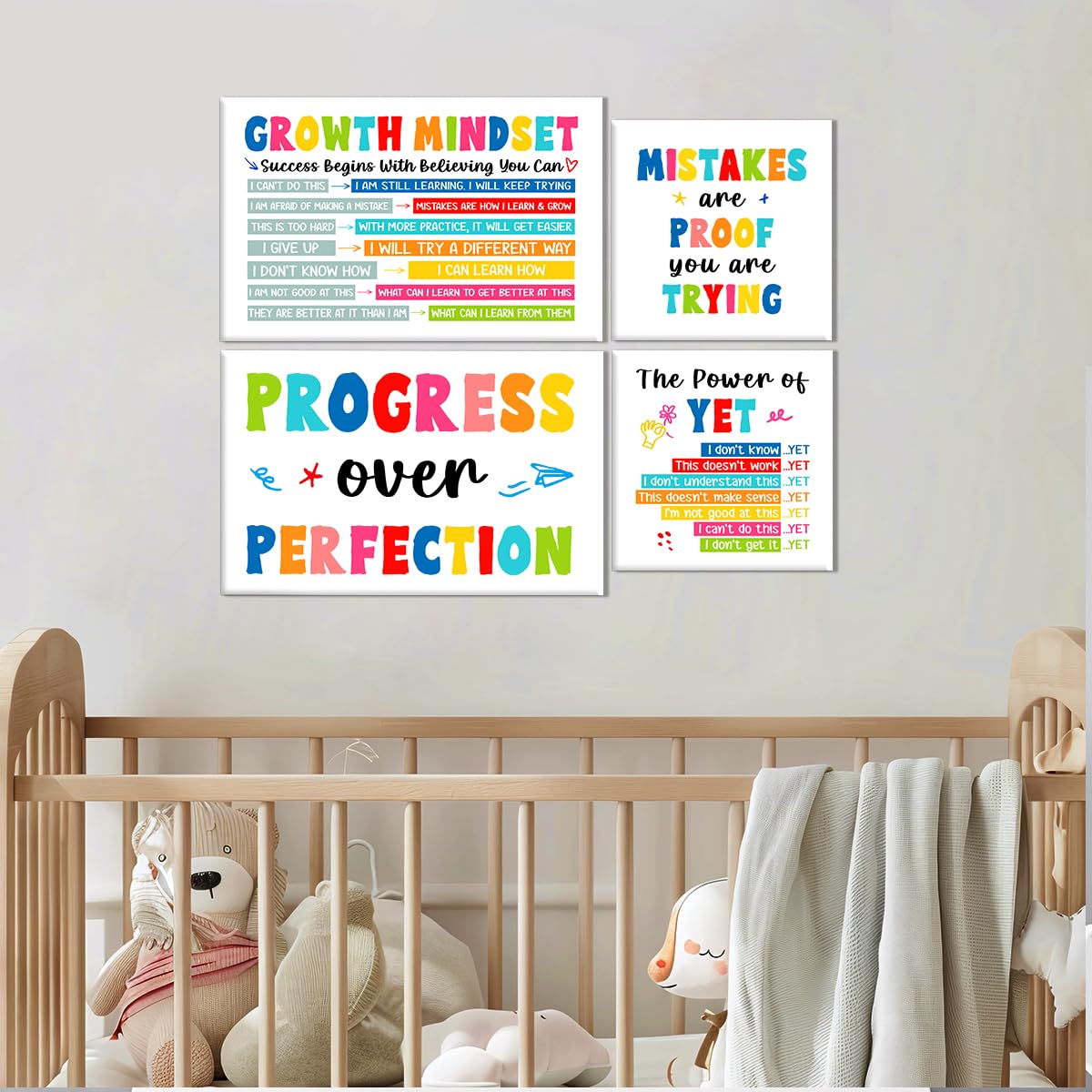 Kids Affirmation Wall Decor,Positive Growth Mindset Wall Art Canvas Frame Poster Print for Kids Bedroom Nursery Classroom Mental Health Psychological Counseling Office Wall Decor,Set of 6