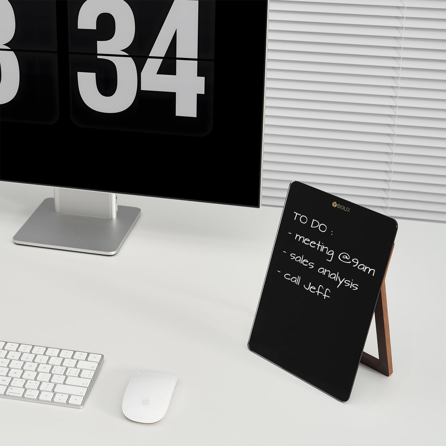 Desktop Black Glass Dry Erase Whiteboard with Reversible Wood Stand, Small Portable White Board Easel for Desk, Reusable Desk Notepad 9.5"x6.7" for Office, Home, School, Marker&Eraser Included, Yeoux