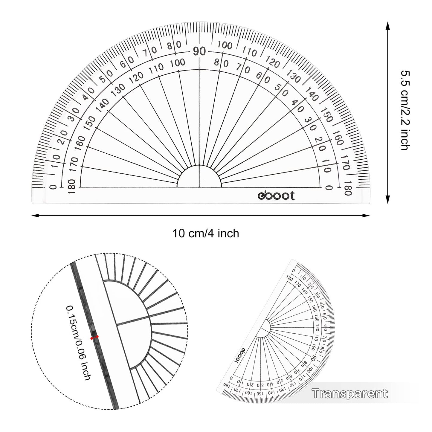 Zonon 100 Pcs 4 Inch Clear Plastic Protractor Bulk Math Protractors Set 180 Degrees Geometry Drafting Tools for Classroom Industry Office Back to School Supplies