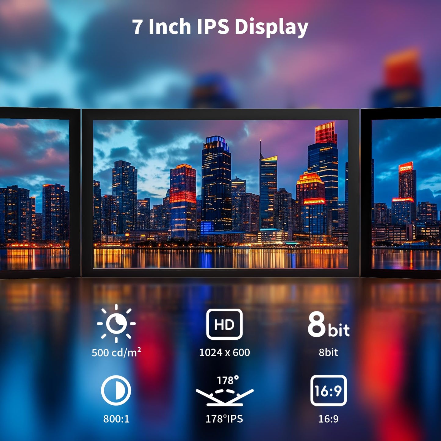 7 Inch Small Monitor, 1024×600 IPS Mini Monitor with Built-in Speakers/HDMI/VGA/AV Input for Raspberry Pi, PC, TV, DVD, CCTV