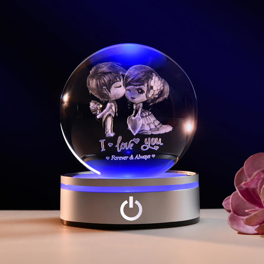 IFOLAINA 3D Couple Crystal Ball Night Light - Laser Engraved Glass Valentine Sphere for Wife - Decorative Crystal Globe Decor - I Love You Gift for Her Anniversary Birthday