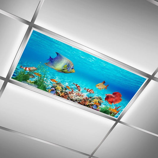 2PCS Fluorescent Light Covers for Classroom Ceiling Lights Magnetic Light Covers,Fluorescent Light Filters for School Home Office Drop Ceiling Lamp Decor Light Filters 4x2Feet(Sbyssal Fish)