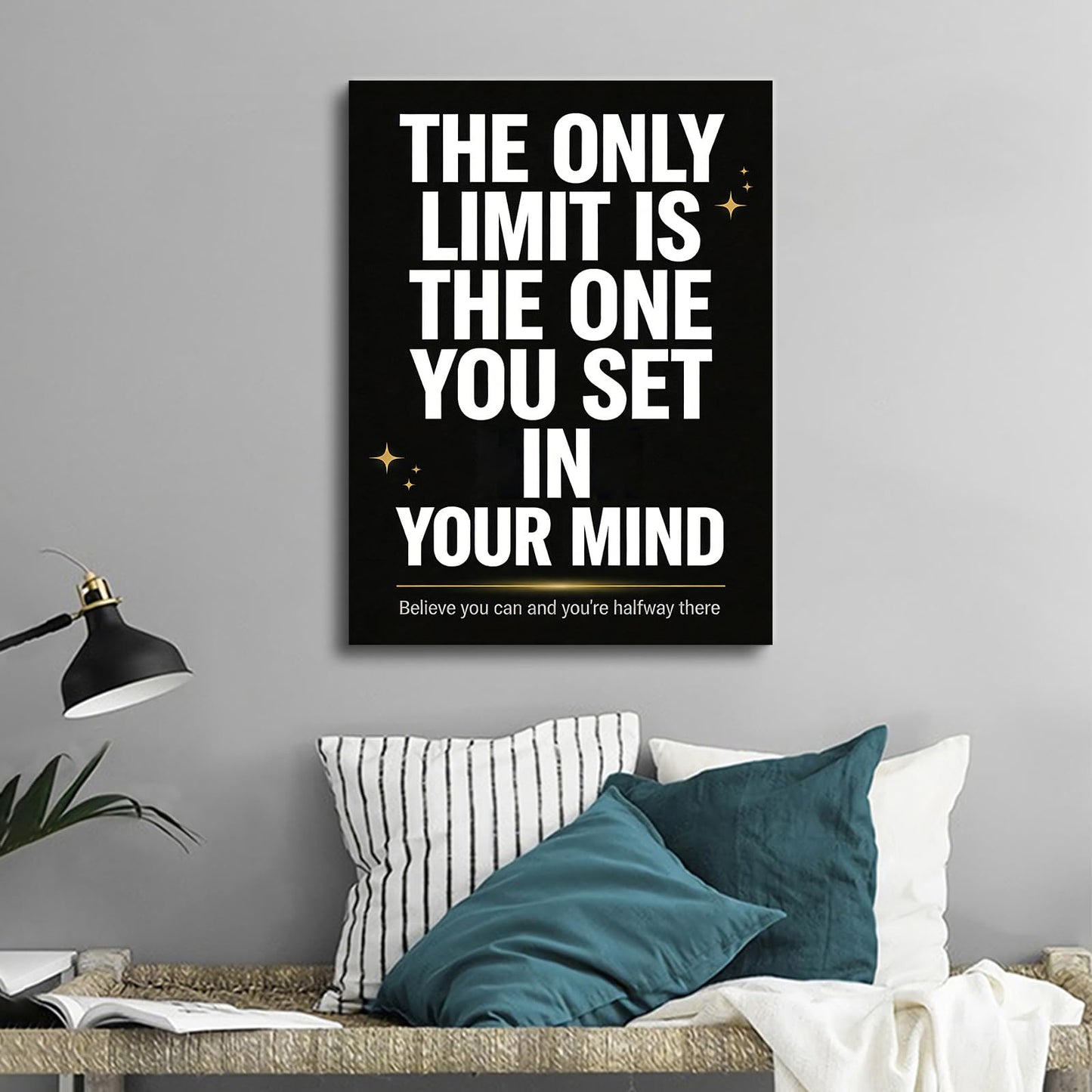 YSPCSUN Inspirational Wall Decor The Only Limit is Your Mind Positive Quotes Office Wall Art Canvas Print Framed Motivational Posters for Entrepreneurs Study Room Gym Fitness Decor, 24x18 Inch