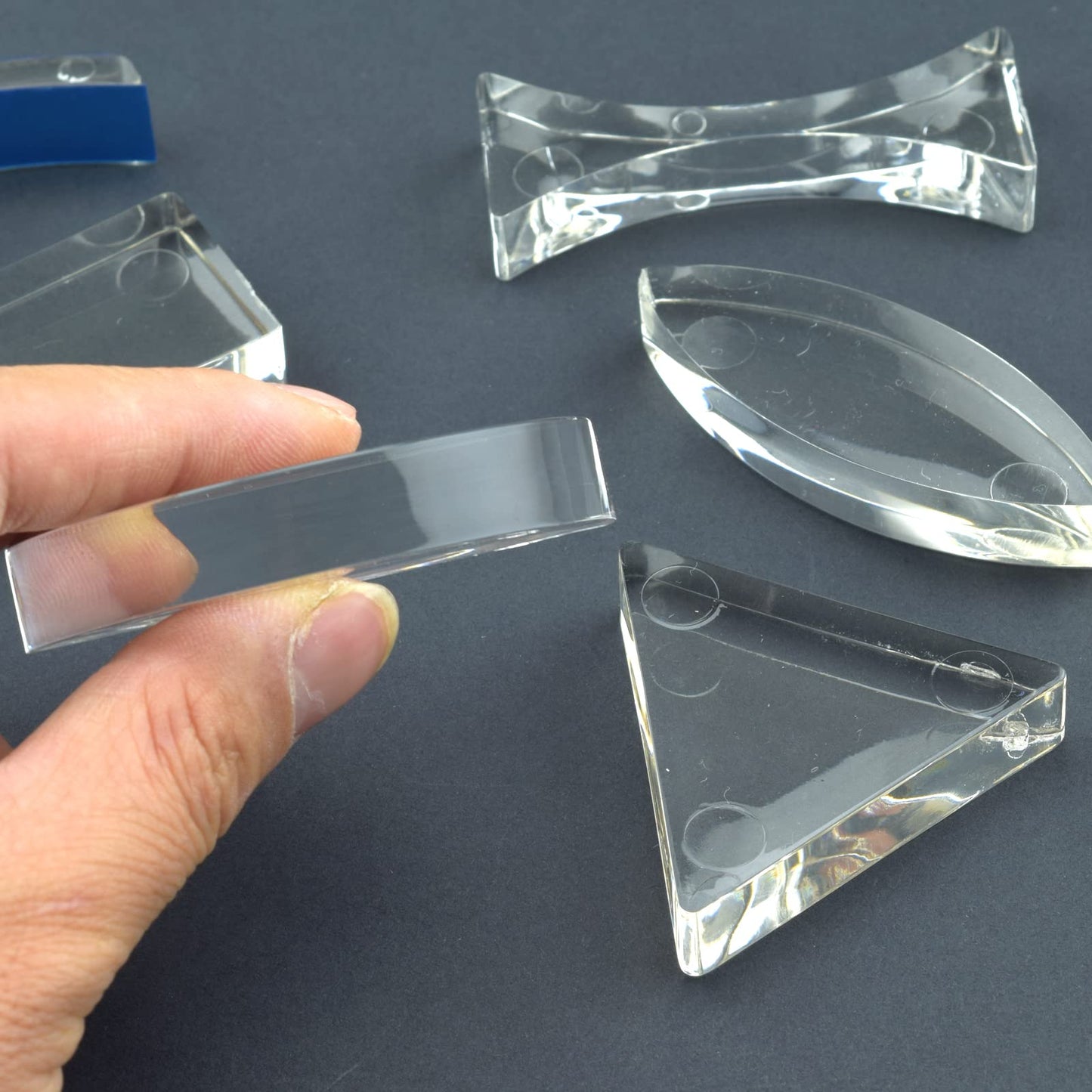 6 Pcs Acrylic Glass Light Prism Optical Lens Triangular Semicircular Rectangular Concave Convex Mirror Len Physics Demonstration Tools Equipment for Physics Teaching Lab Reflection Refraction Science
