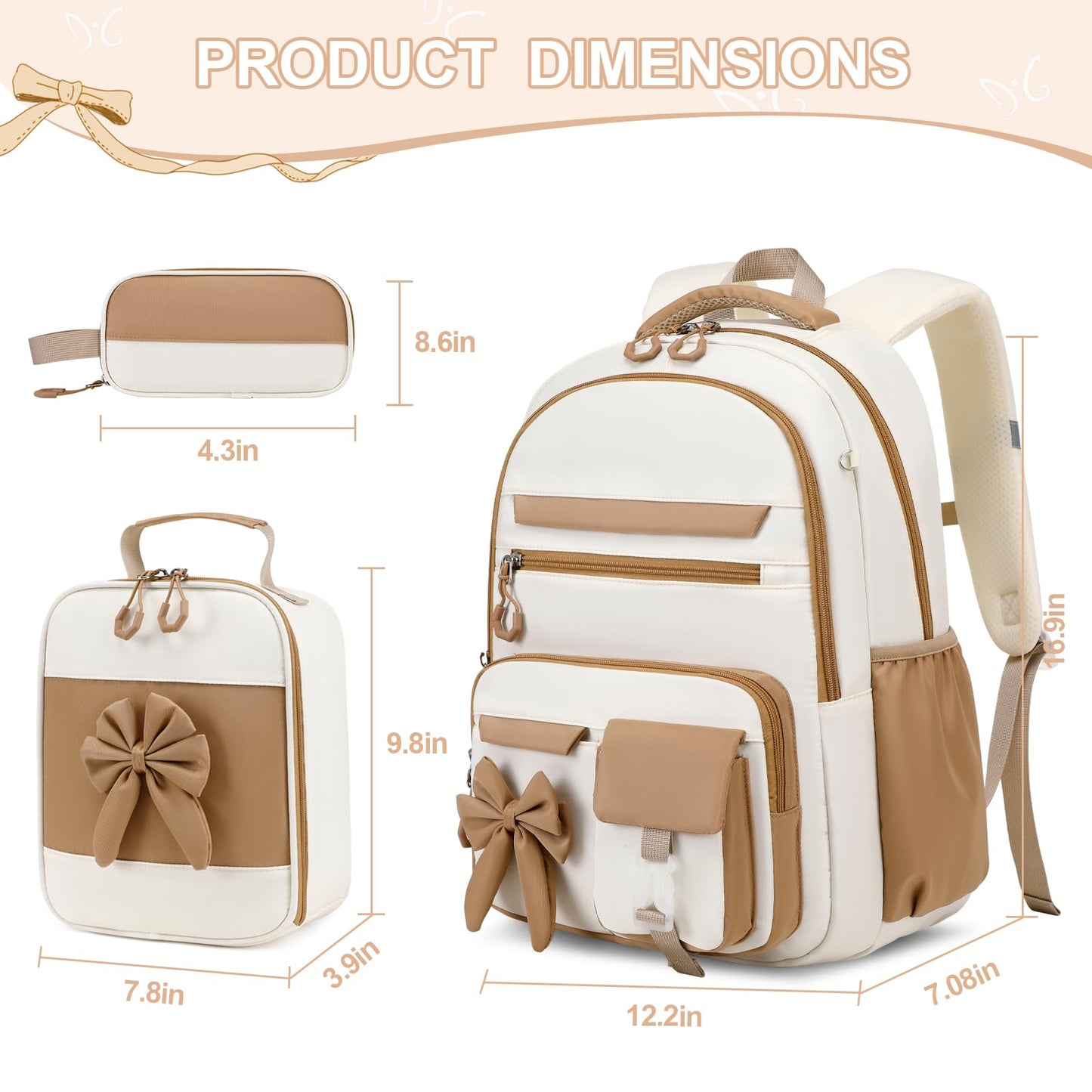 DIGOBAY Backpack for Girls, 3PCS Girls Backpack for School with Lunch Bag Pencil Case, Cute Kids Teens Bookbag for Kindergarten Elementary Preschool Middle School