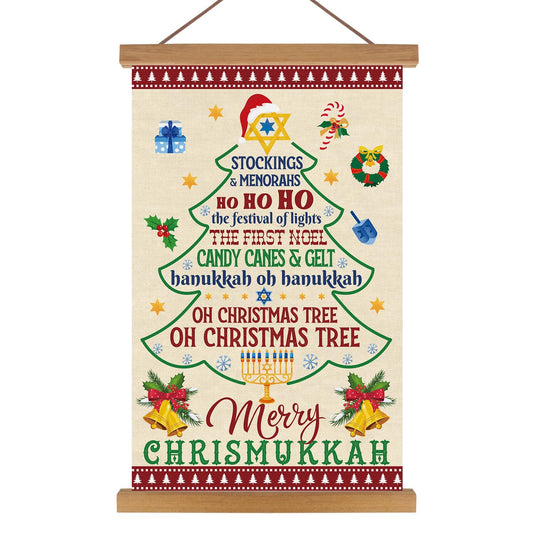 KAIRNE Merry Christmas Wall Art,Colorful Christmas Tree Poster(13.7X22 inch),Hanukkah Wall Decor with Wood Magnetic Hanger,Christmas Gifts for Holiday Party (Christmas Clearance,Final Sale)