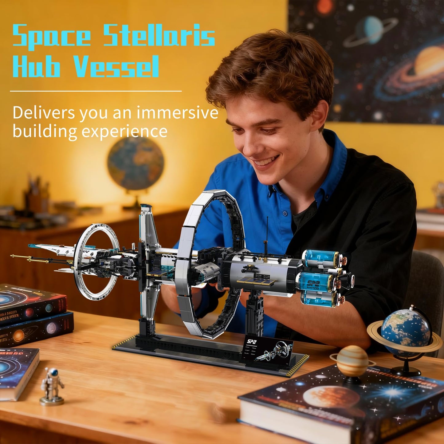 Sosuy Starship Building Blocks Set, STEM Toys for Boys 8+ LED Space Ship, Space Shuttle with Display Stand Motor-Driven Rotating Structure, Birthday for Boys Kids Girls Teens Adults