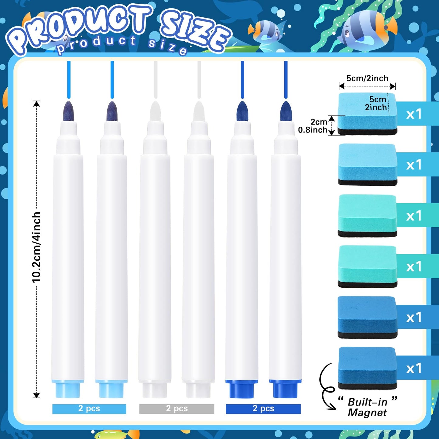 24 Pcs Dry Erase Pocket Reusable Sleeves 10" x 14" Clear Plastic Sheet Protectors with Markers and Mini Dry Erasers for Paper(Ocean Teal)