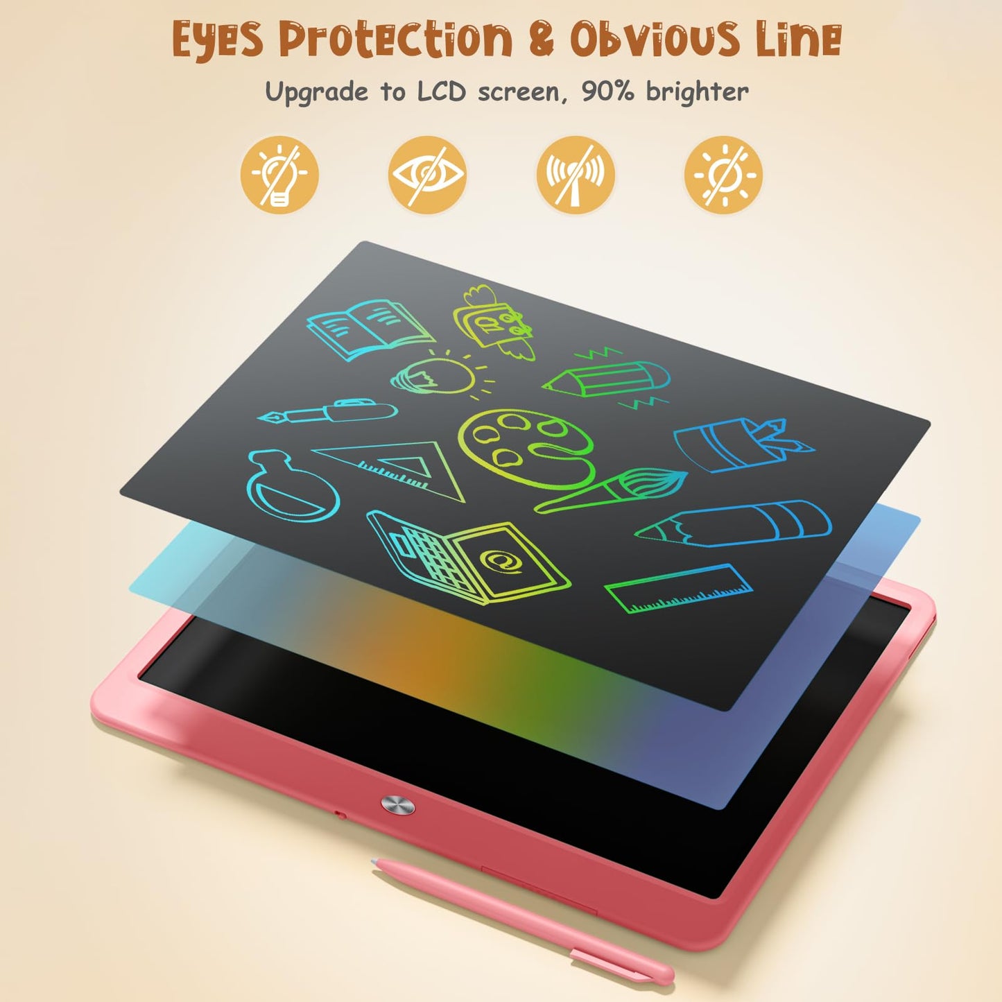 Kidopire LCD Writing Tablet for Kids, 15 Inch Large Screen Doodle Board Toddler Toys, Drawing Writing Board Tablet, Office Message Notes Board Birthday Gift for 3-12+ Year Old Girls Boys Toys, Pink