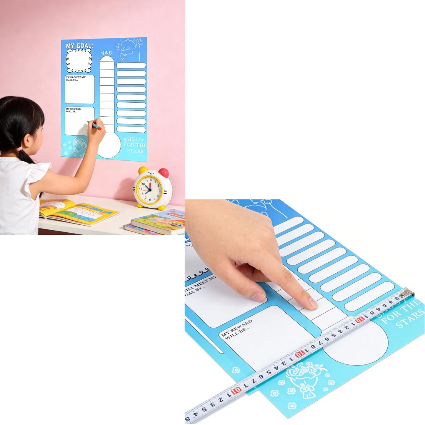 Goal Thermometer Trackers,11.2x16.5 Inches Self-Adhesive Data Wall Tracking Posters Goal Tracker Board Wall Chart Sticker for Home Classrooms Offices or Community Groups Plan Supplies(6 Color),12 Pcs