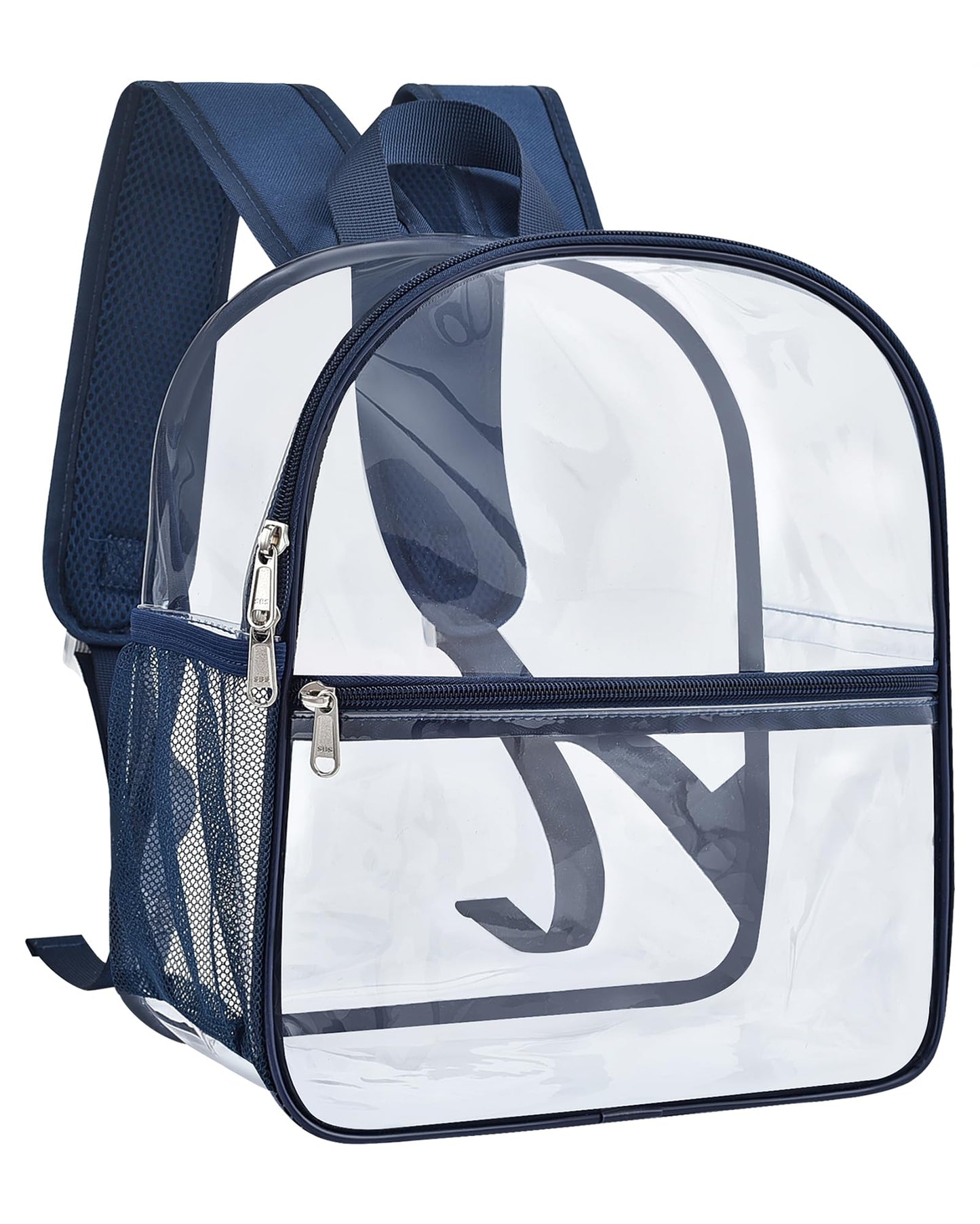 Paxiland Clear Backpack Stadium Approved 12×12×6 with Reinforced and Wider Shoulder Straps, Small Clear Bag for Schools, Concerts, Work, Festivals and Sporting Events - Navy