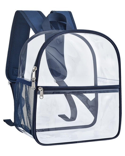 Paxiland Clear Backpack Stadium Approved 12×12×6 with Reinforced and Wider Shoulder Straps, Small Clear Bag for Schools, Concerts, Work, Festivals and Sporting Events - Navy