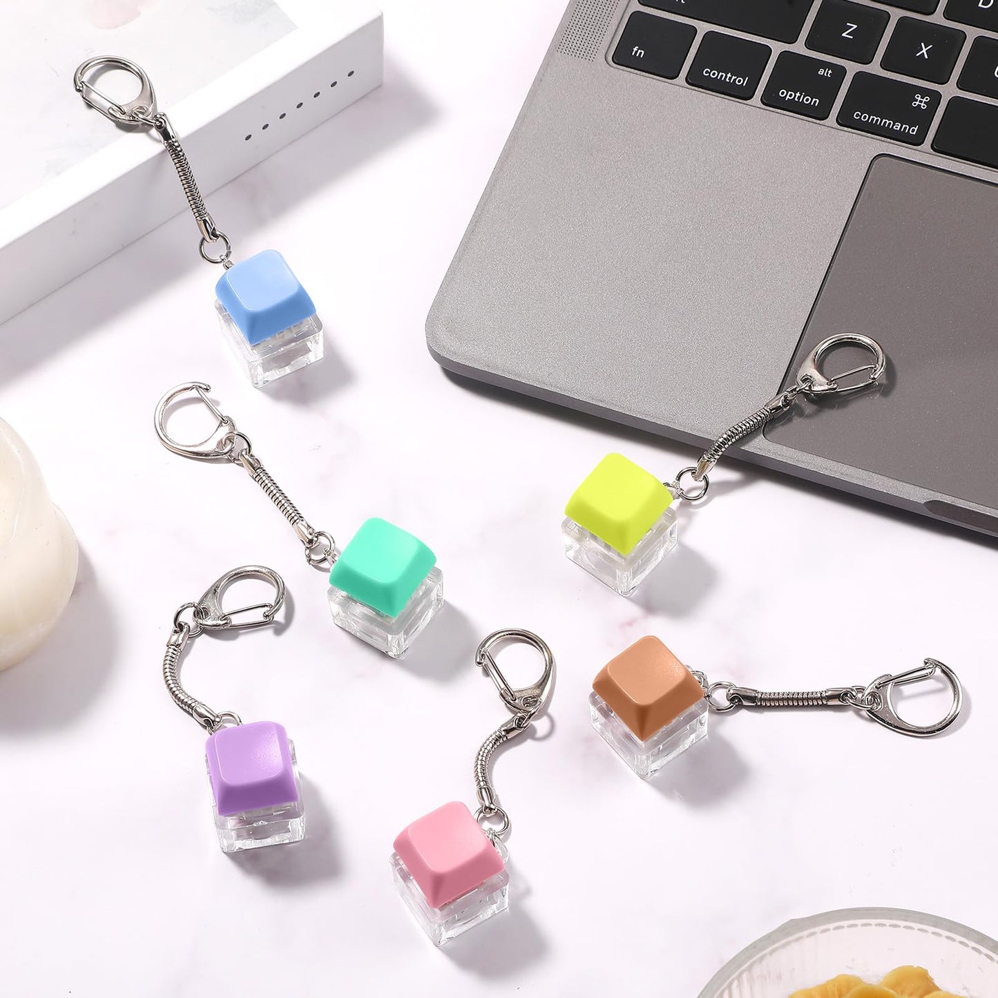 Seeloowy 36 Pcs Keyboard Fidget Clicker Keyboard Keychain Decompression Relief Toys Button Stress Relief Gifts for Adults Pass the Time (Vivid Color)