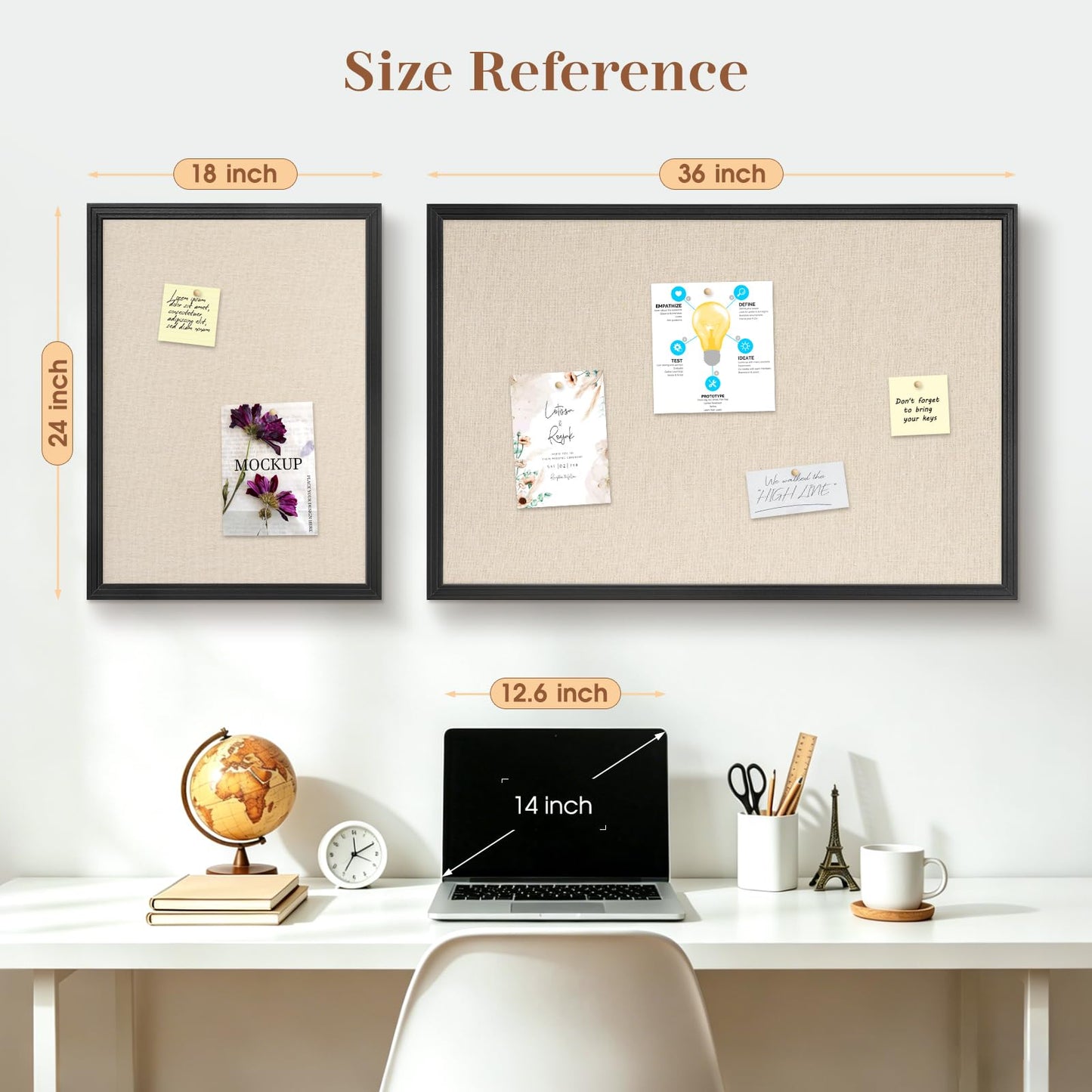 DOLLAR BOSS Linen Bulletin Board 36" x 24", Decorative Cork Boards for Walls with White Wood Frame, Premium Fabric Pin Board for Office, Home & School Room Decor, Black