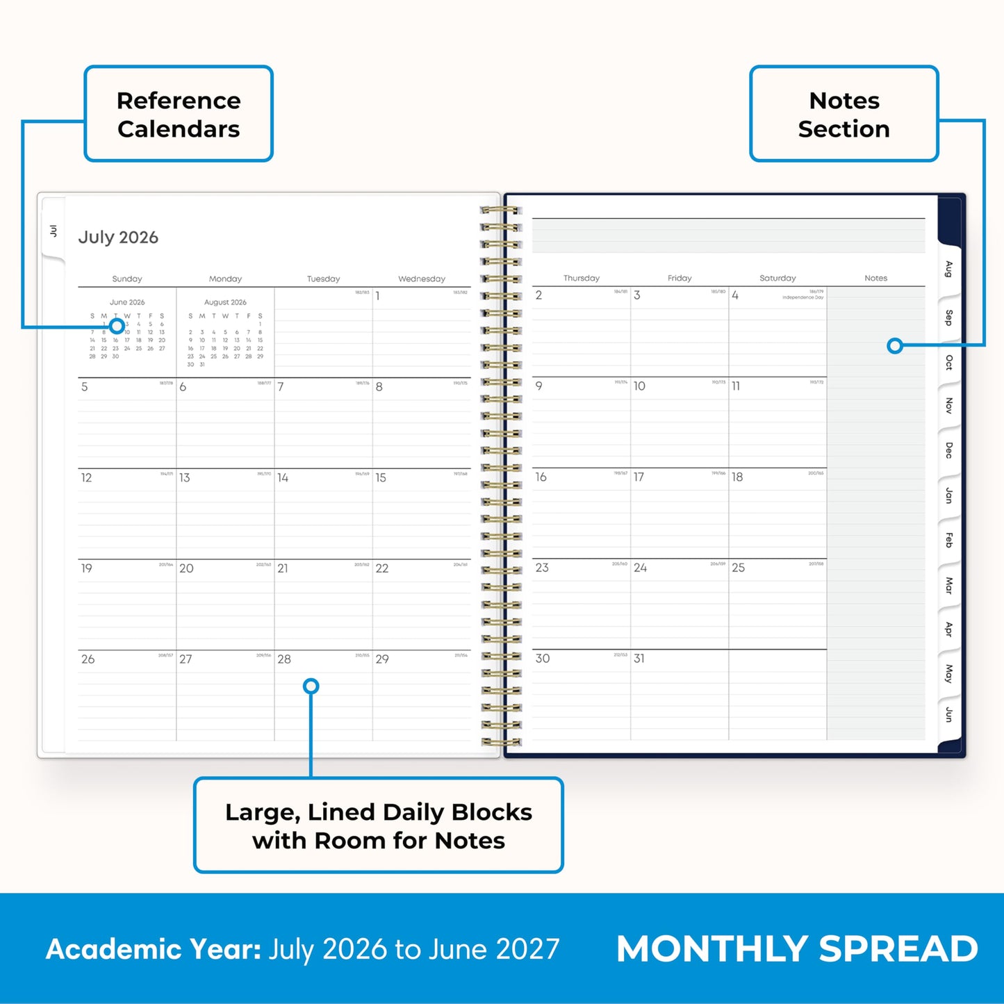 Blue Sky 2026-2027 Weekly and Monthly Academic Year Teacher Lesson Planner Calendar, July 2026 - June 2027, 8.5" x 11", Flexible Cover, Wirebound, Laminated Tabs, Storage Pocket, Fresh Lemons
