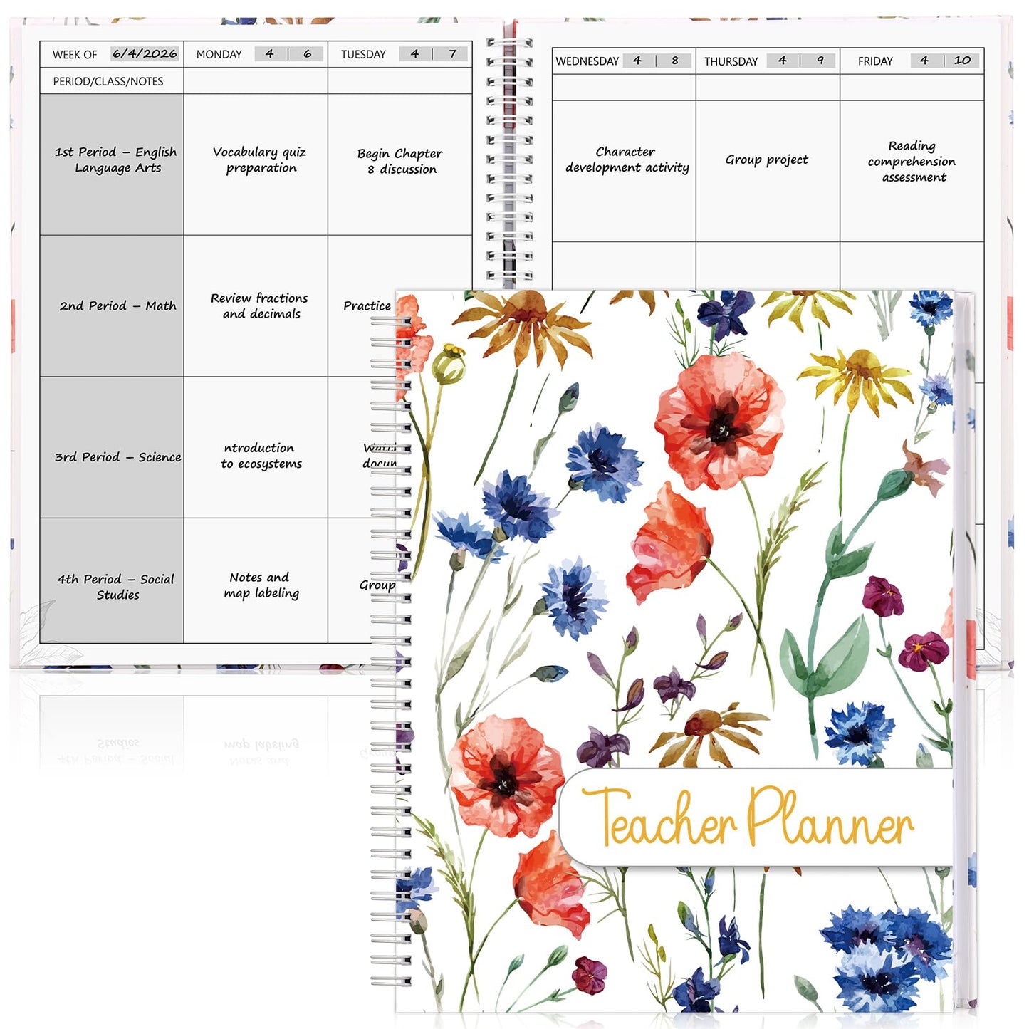 Undated 4 Period Teacher Planner 8.5" x 11" Weekly & Month Academic Teacher Lesson Planner Hardcover Homeschool Planner Teacher Record Lesson Plan Book for Classroom School Supplies 80 GSM