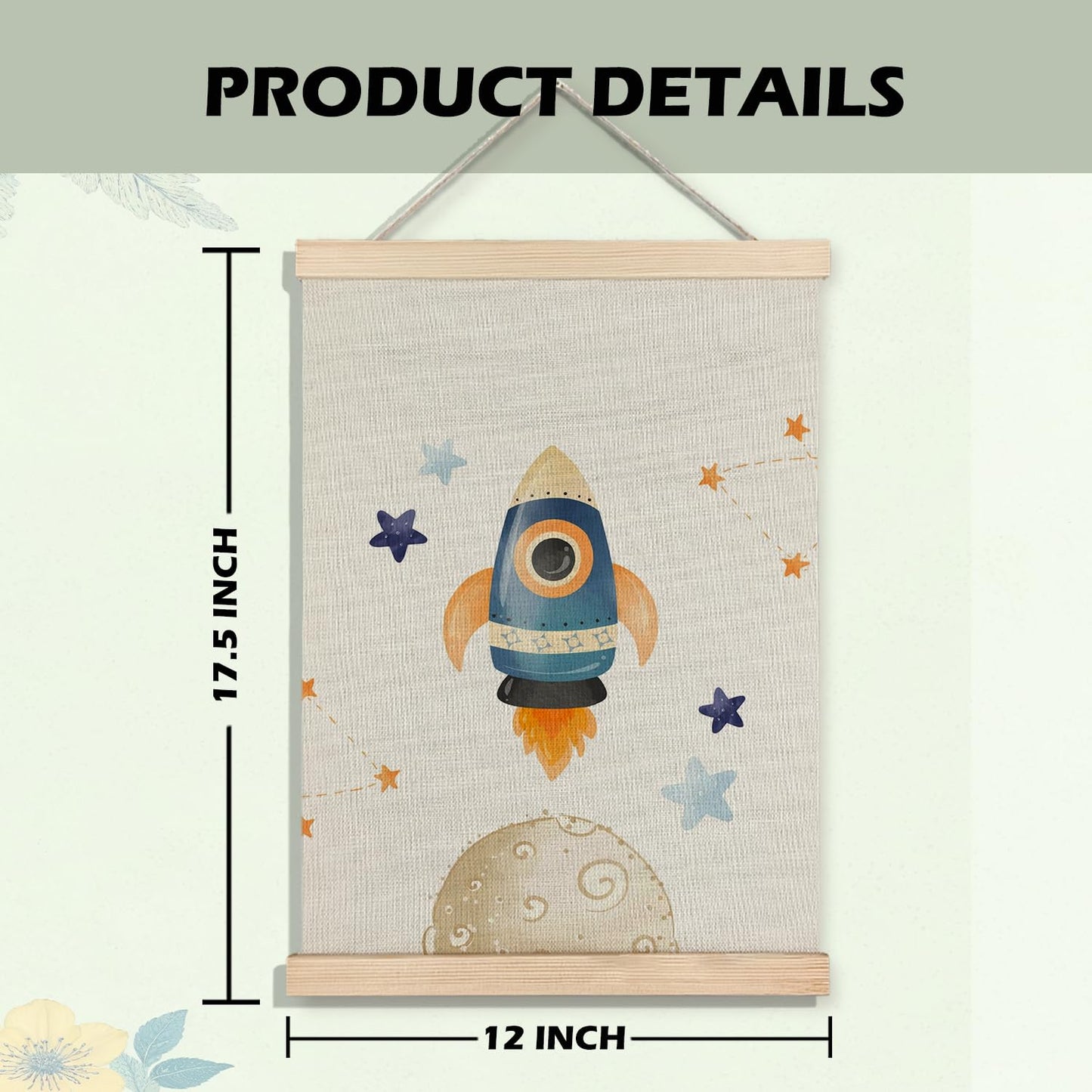 BearCake Space Nursery Decor, Solar System Rocket Wall Art Poster Hanger Frame, Space Canvas Prints Framed Wall Decor for Classroom Toddler Boys Room Nursery Playroom, 12x16 Inch Set of 2
