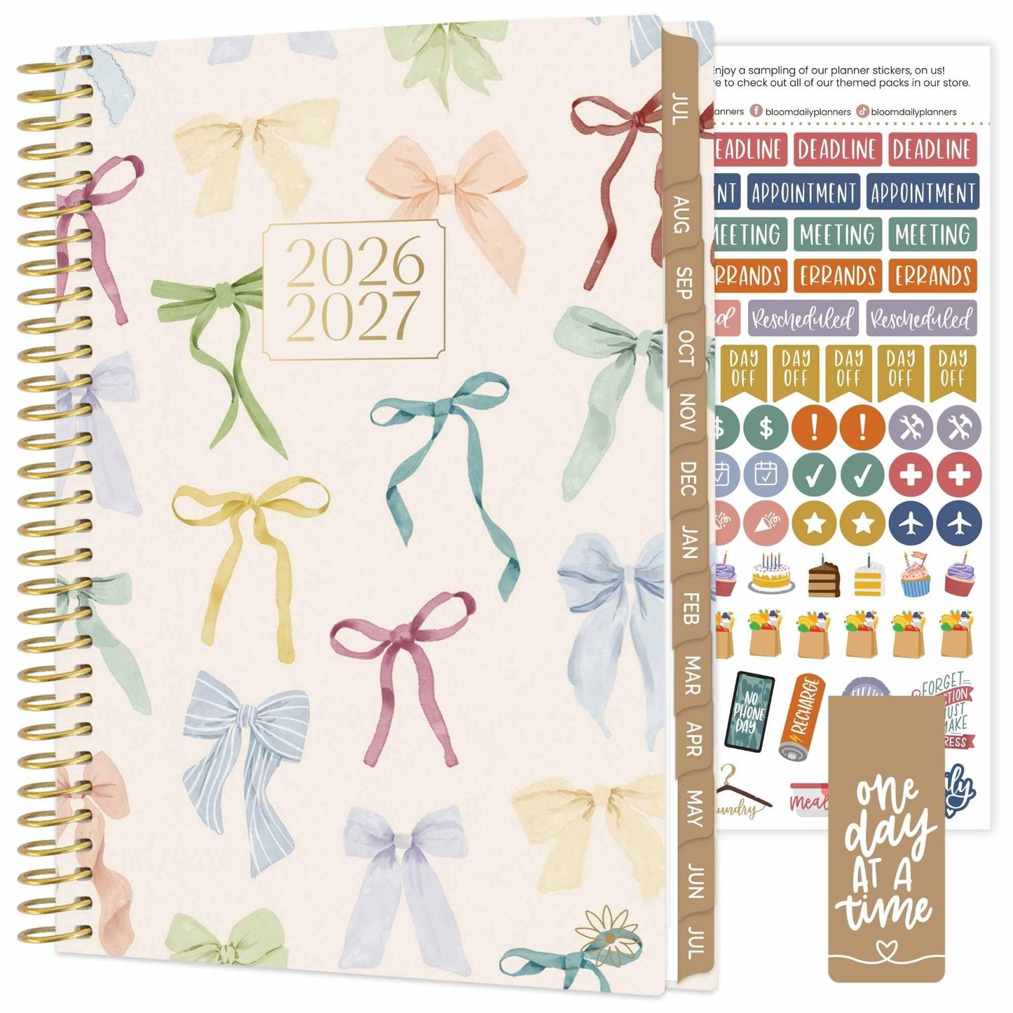 bloom daily planners 2026-2027 Planner - Academic Year (July 2026 - July 2027) Monthly & Weekly Soft Cover Planner for Women - 13 Month Inspirational Agenda Book with Stickers - 5.5" x 8.25" - Bows