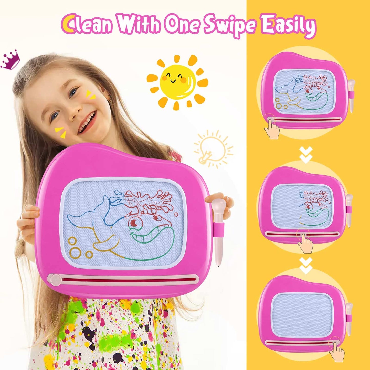 Smasiagon Magnetic Drawing Board for Toddlers: Erasable Doodle Board for Home, Travel & Preschool | Fun & Educational Toy for Baby Girls Boys(Ages 1-3) (Rose)