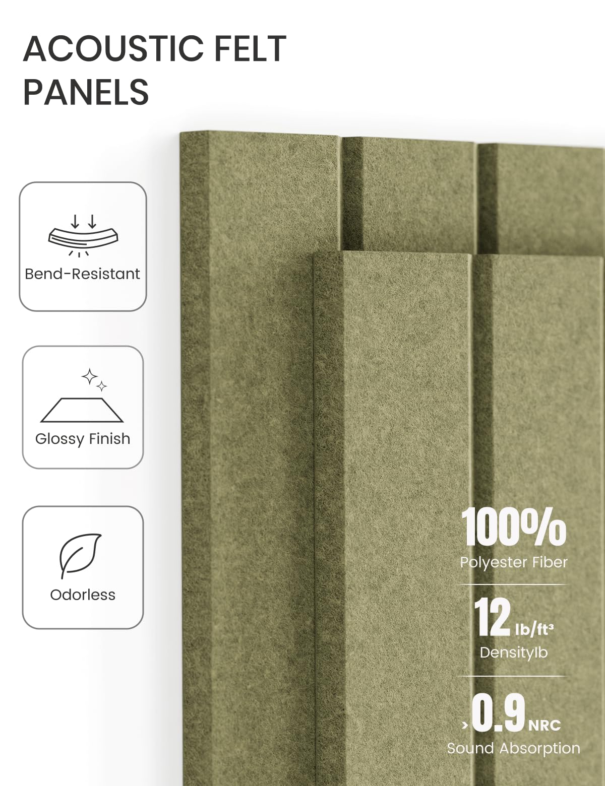 Fluxynara Large Felt Bulletin Board 48" x 36" Cork Board Alternative-12 Pack with 70 Safe Removable Adhesive Tabs, Cork Boards for Walls Cork Board for Home Office Classroom Pin Board (Olive Green)