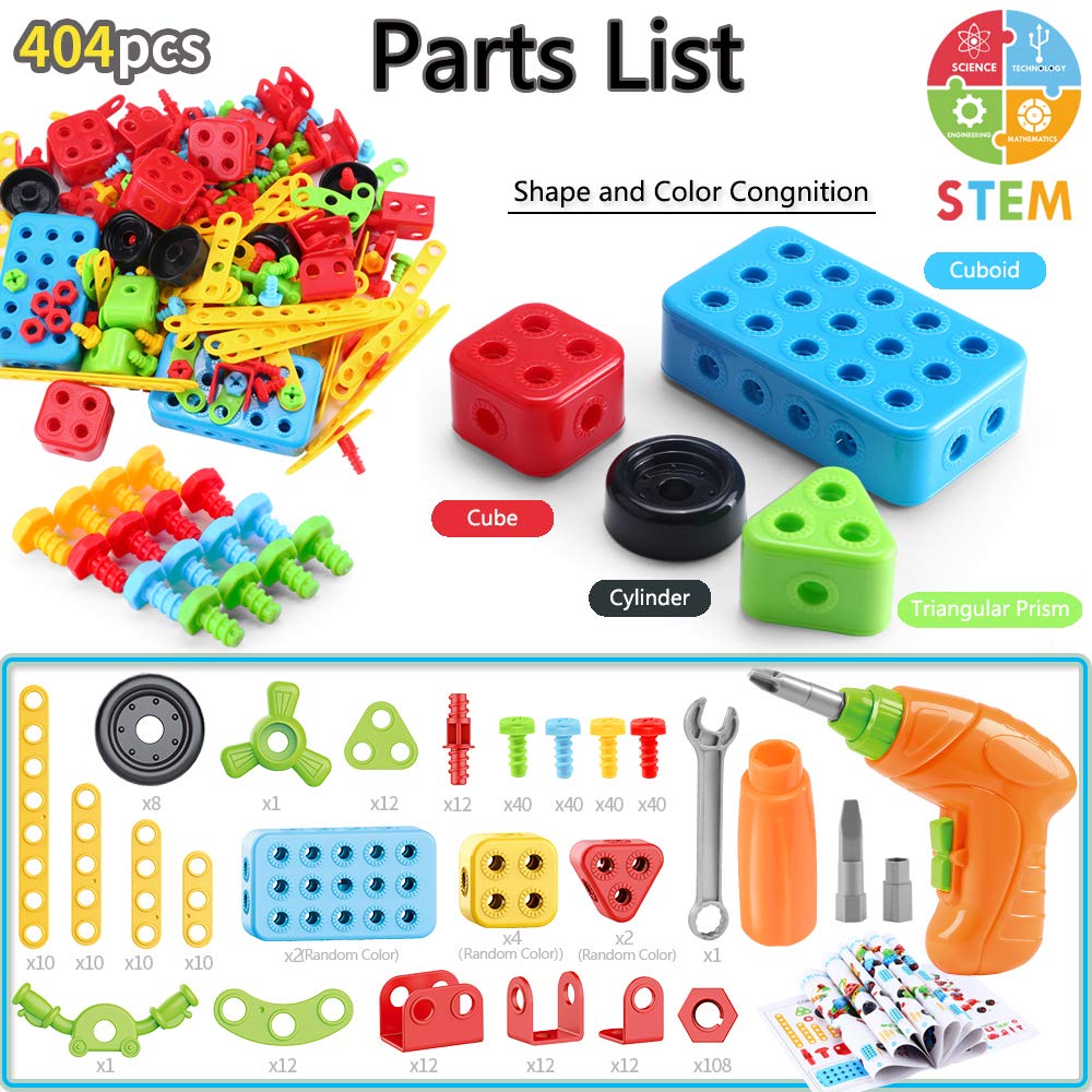 COUOMOXA 404 Pcs Building Toys STEM for Kids: 62 DIY Demo Models Construction Creative Set - Educational Toy for 5 6 7 8 9 10+ Years Old Kids Home School - Birthday Gift for Boys Girls