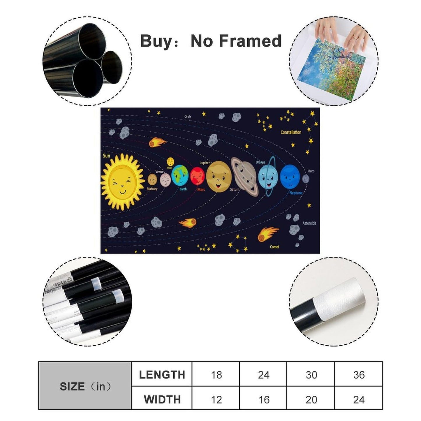 CZNBYYDSJH Space Universe Educational Poster Solar System Chart with Planets, Earth & Cosmos Canvas Wall Art Aesthetic Decorative Painting Living Rooms,Preschool And Nurserystyle 12x18inch(30x45cm)