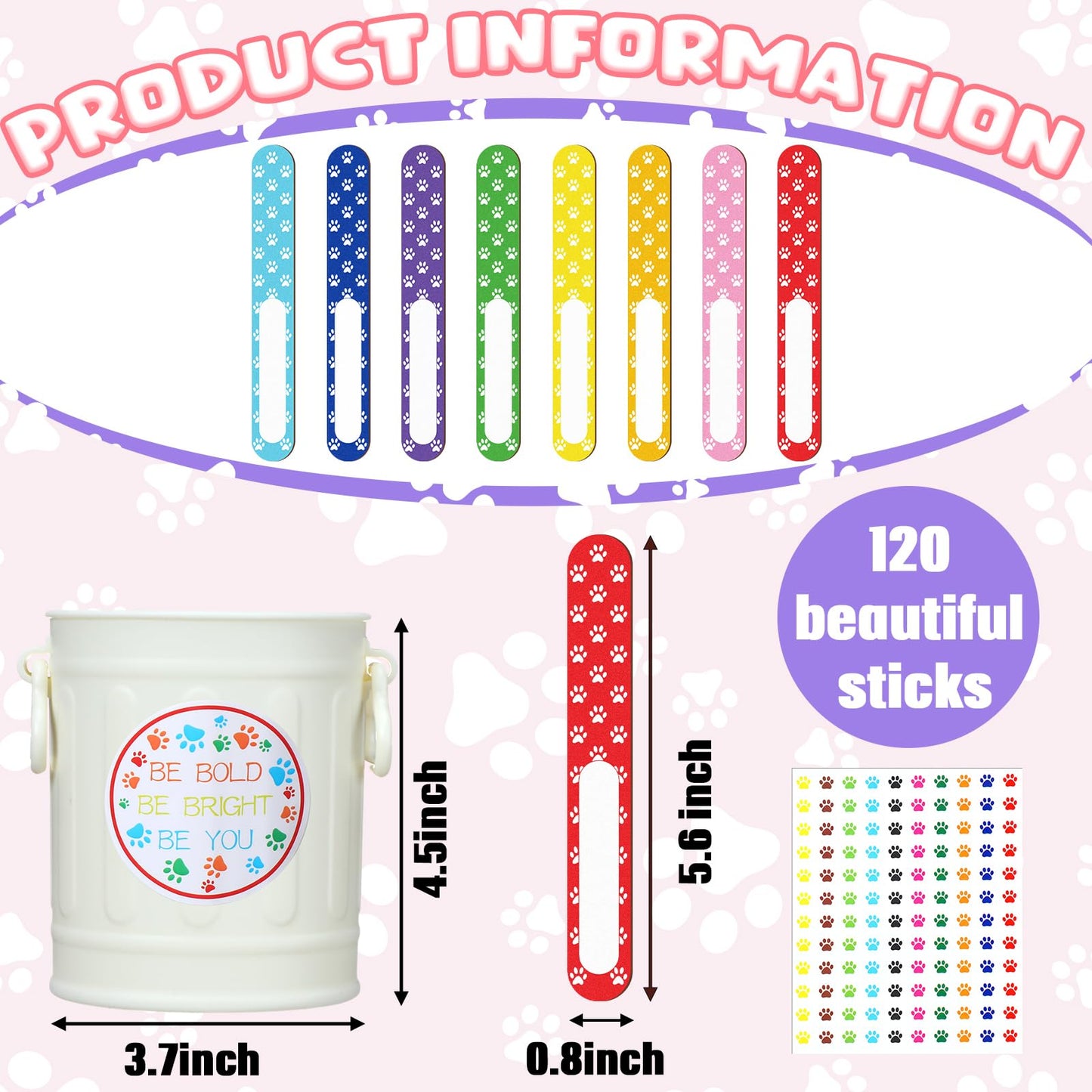 Ireer 122 Pcs Back to School Flip Name Sticks with Box and Sticker for Classroom Talking Flip Sticks Teacher Student Management Grouping Counting Tool Classroom Education Supplies(Paw Print)