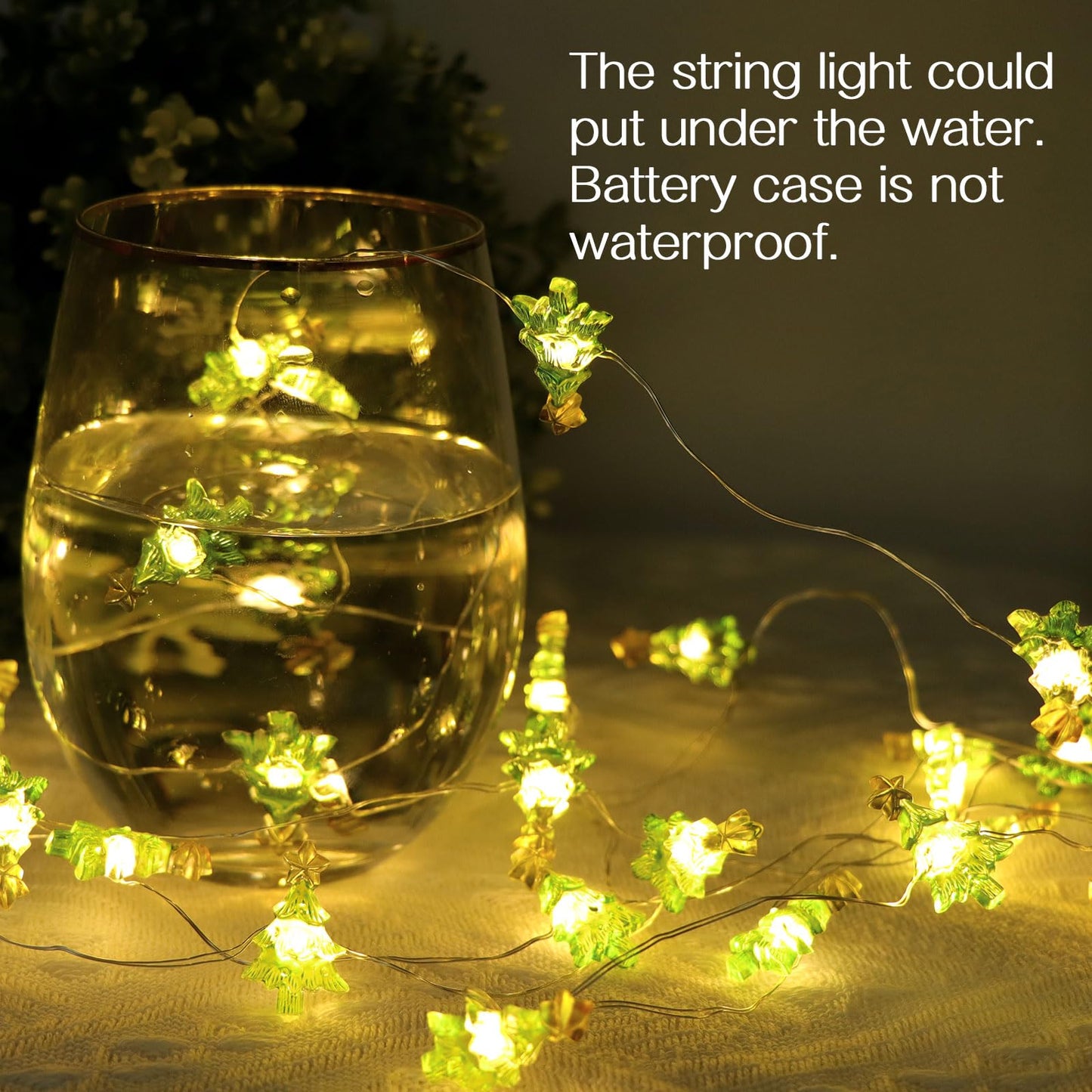 Elsqolro Christmas Tree LED String Lights, 10ft, 30 LEDs, Battery Operated, Copper Wire, Waterproof, Green, Indoor/Outdoor Decor