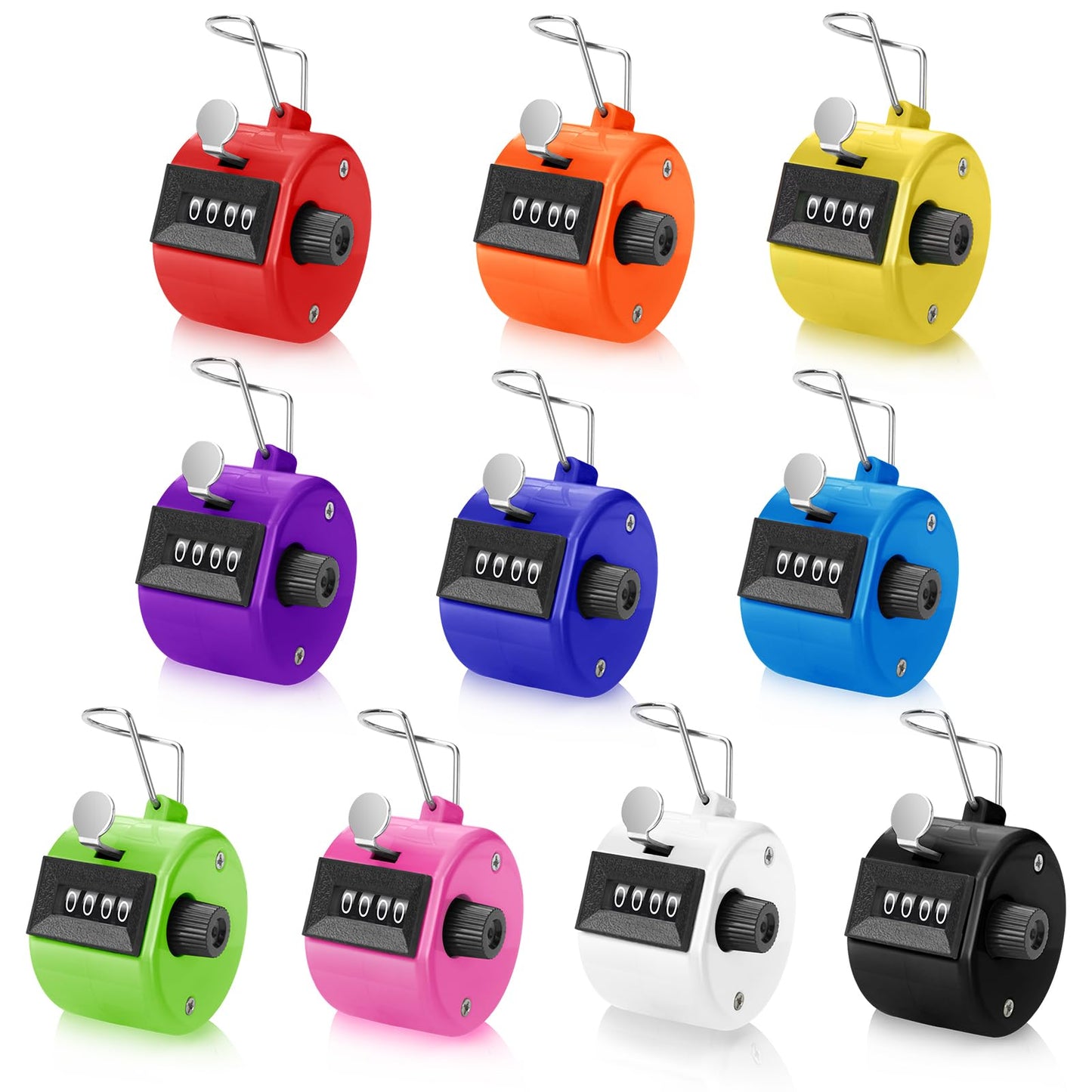 10 Pieces Handheld Tally Counter 4 Digit Mechanical Clicker Counter Multicolour Handheld Counter Clicker Plastic Pitch Counter for Counting School Golf Coaching Sports Knitting Events (10 PCS)