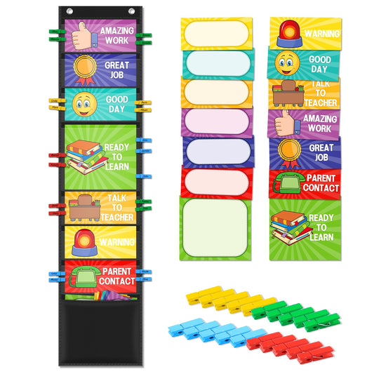 Behavior Chart for Classroom Management with Clips & Pockets - Student Reward System for Kids - Learning Tools for Preschool, Elementary & Homeschool