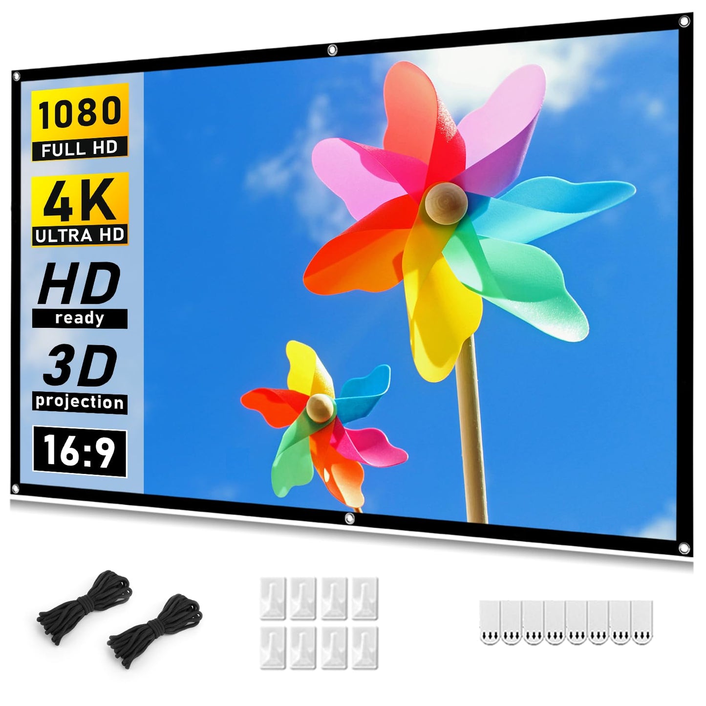 Taotique Projector Screen 72 inch, Movie Projector Screen 16:9 HD Foldable and Portable Anti-Crease Indoor Outdoor Projection Double Sided Video Projector Screen for Home, Party, Office, Classroom
