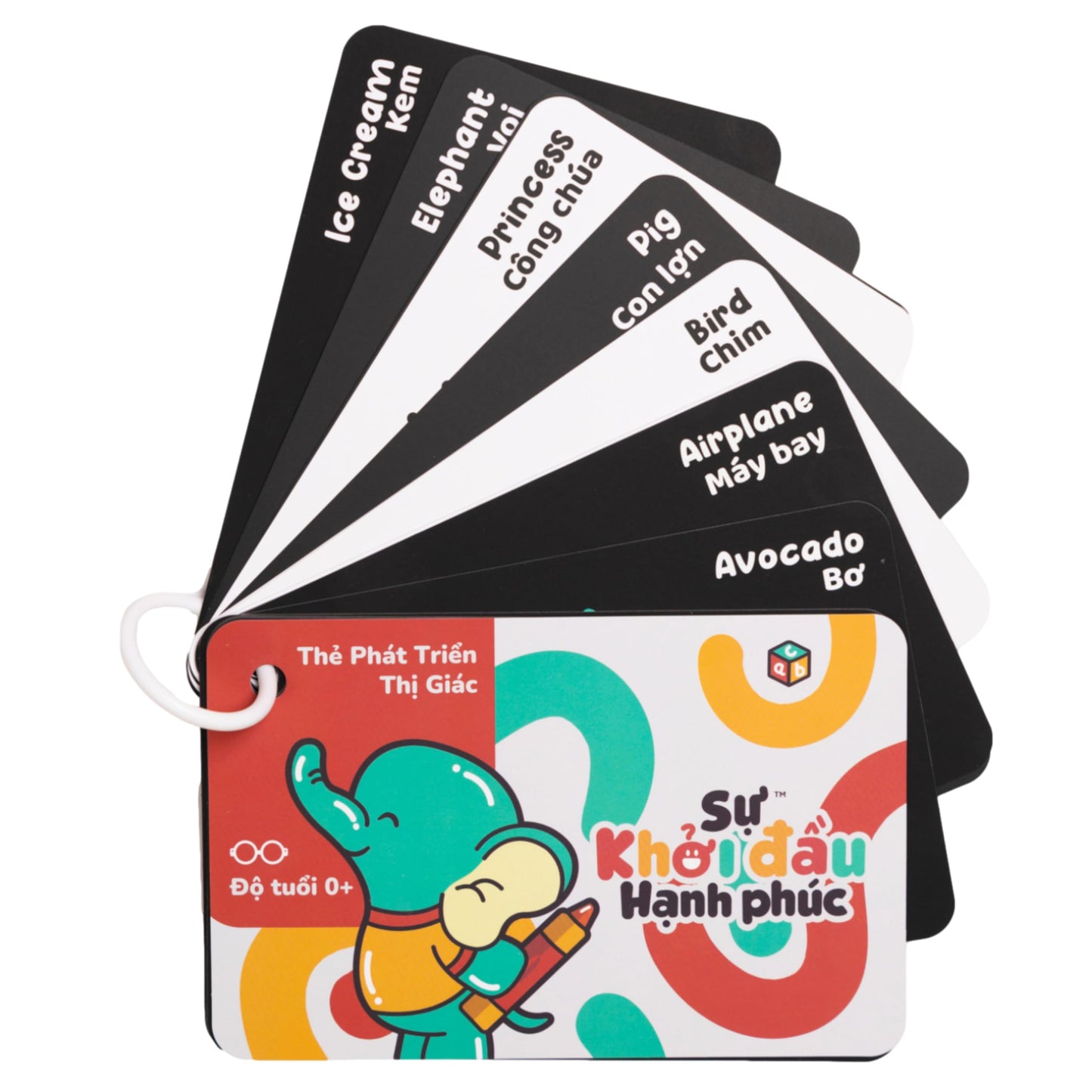 Happy Start High Contrast Baby Cards for Newborns - Black & White Cards, Water-Resistant, BPA-Free, Portable Educational Flashcards for Visual Stimulation, Award-Winning, Ages 0+(English & Vietnamese)