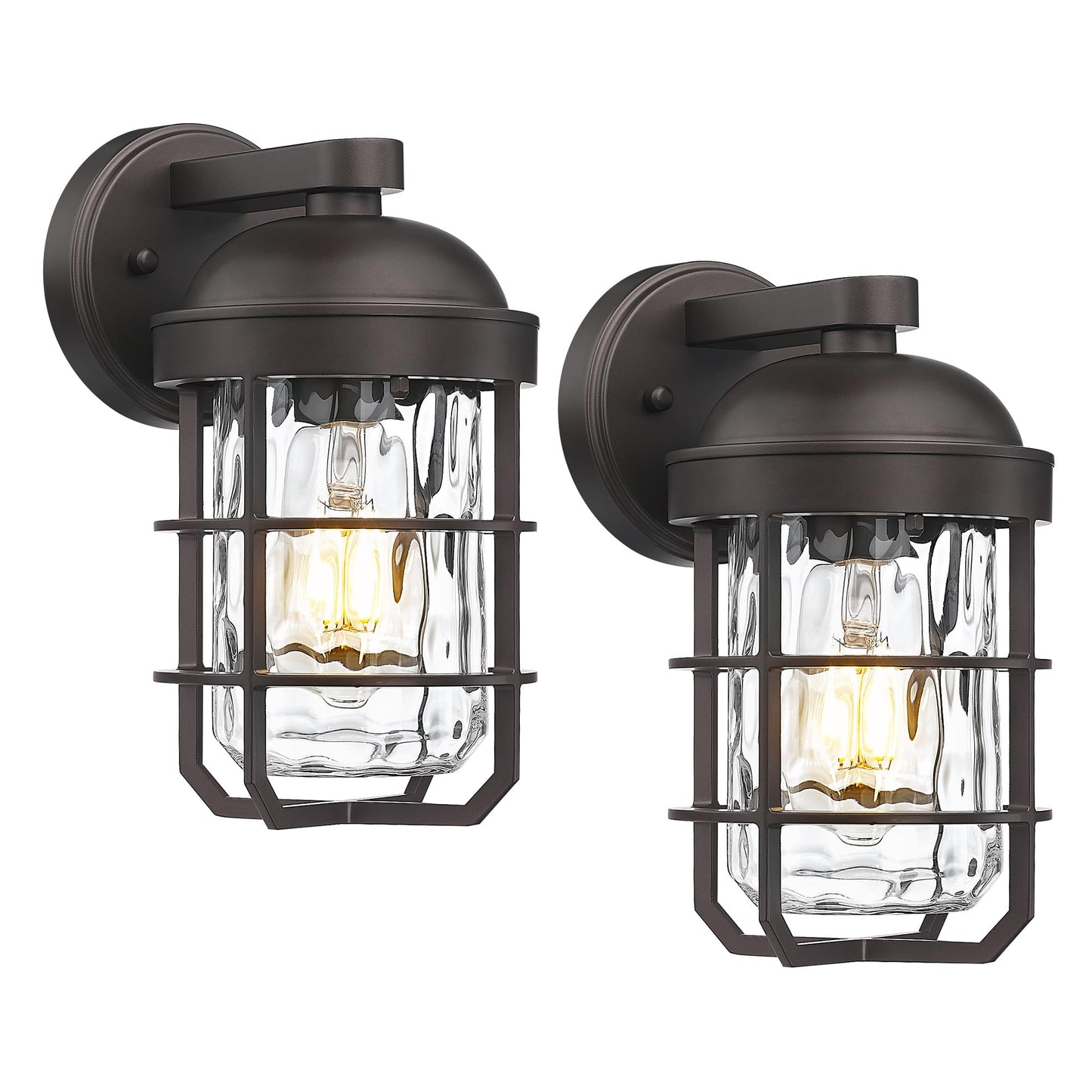 Emliviar Outdoor Wall Lanterns 2 Pack, Nautical Sconce with Water Ripple Glass, 11.3 Inch, Oil Rubbed Bronze, Model GE255BL
