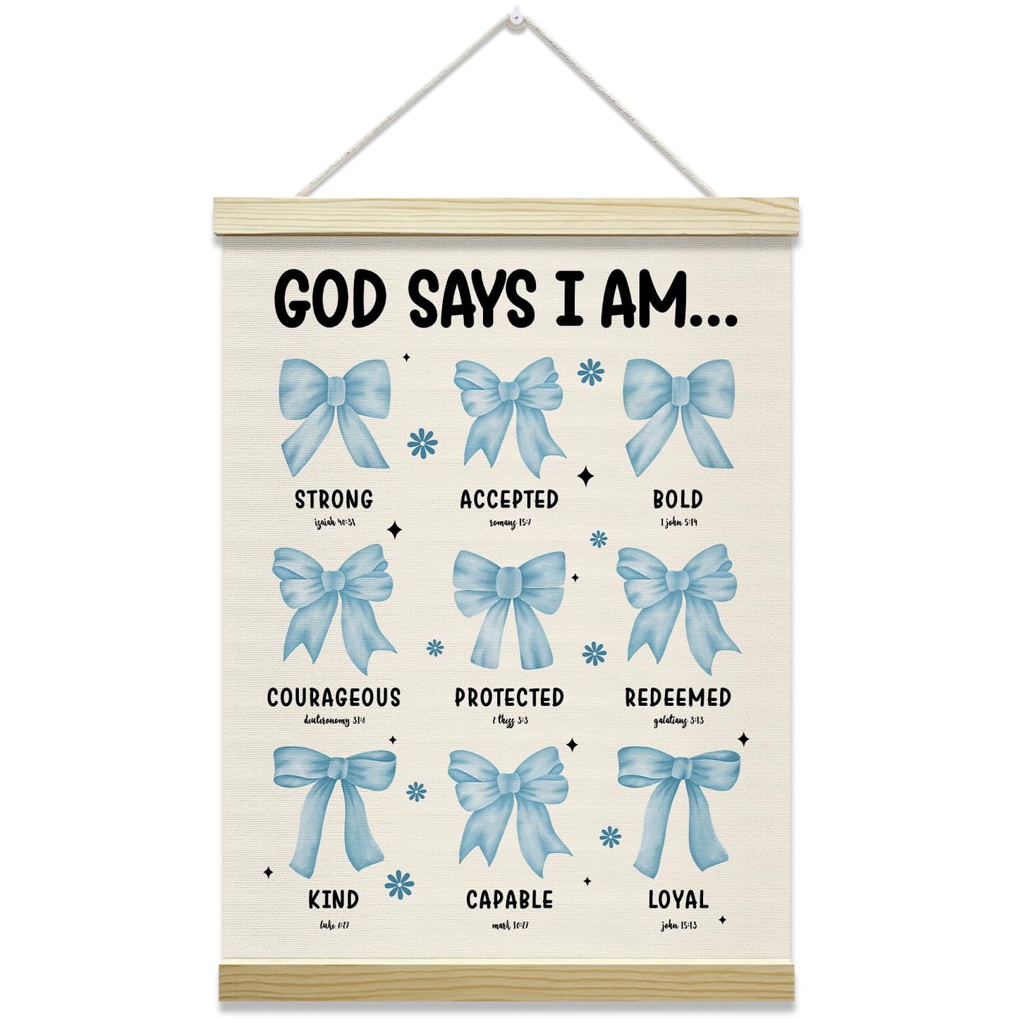 Christian Poster Hanger Frame-God Says I Am, Bule Bow Coquette Posters Canvas Wall Art for Women Girls Dorm Bedroom Decor, 12x16 Inches -028