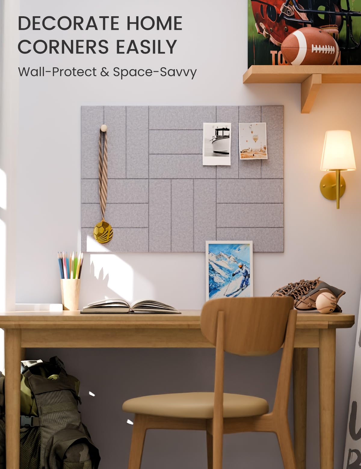 Felt Bulletin Board Tiles -28"x18" with 40 Adhesive Tabs, Cork Board Alternative for Office Decor, Push Pin Board Wall Organizer 6-Pack (Soft Gray)