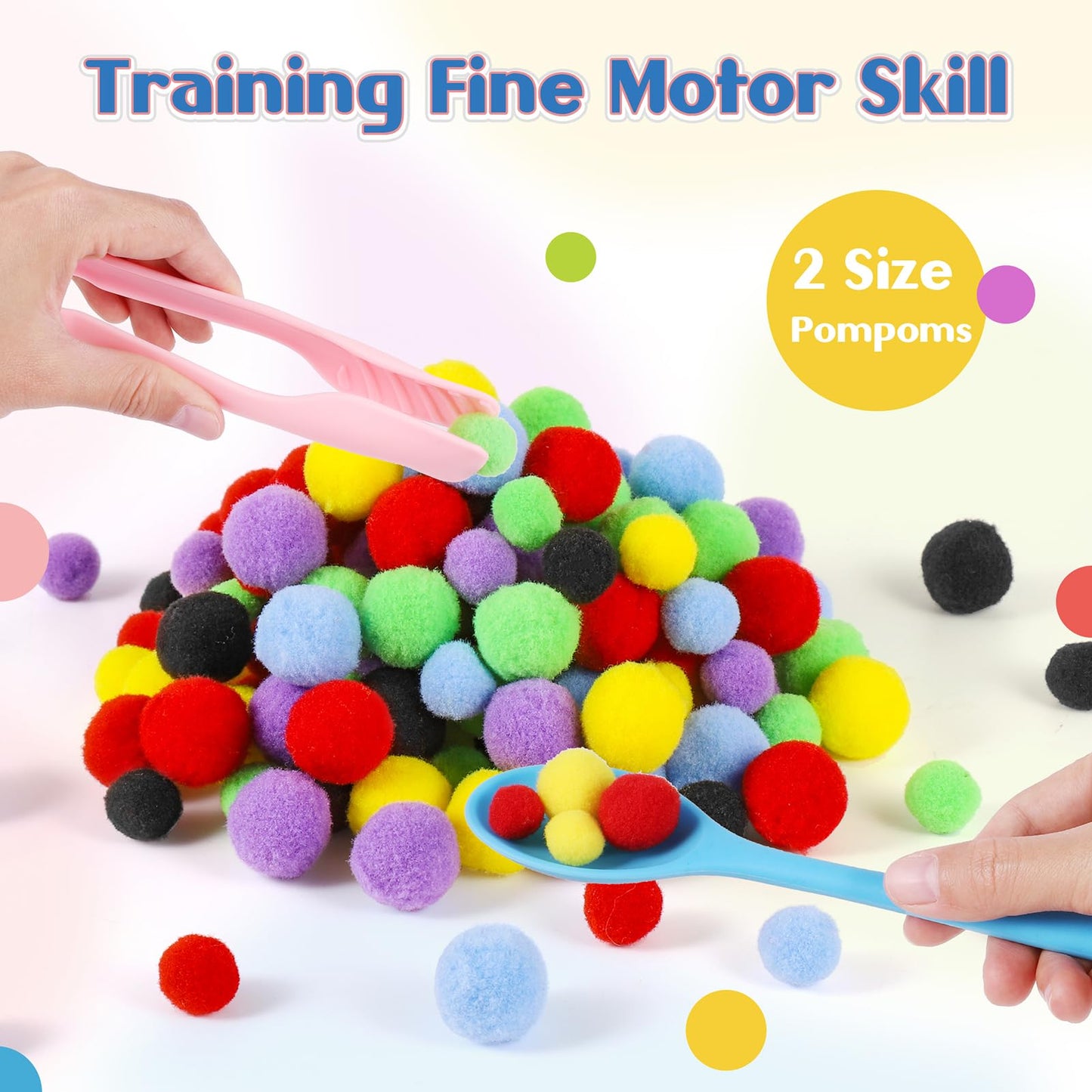 iCraftine 158 PCS Fine Motor Skills Set - 150 Pom Poms, 6 Sorting Bowls, Tweezers, Spoon, Sensory Bin Filler for Preschool Kids Counting, Sorting, Matching Training Activity