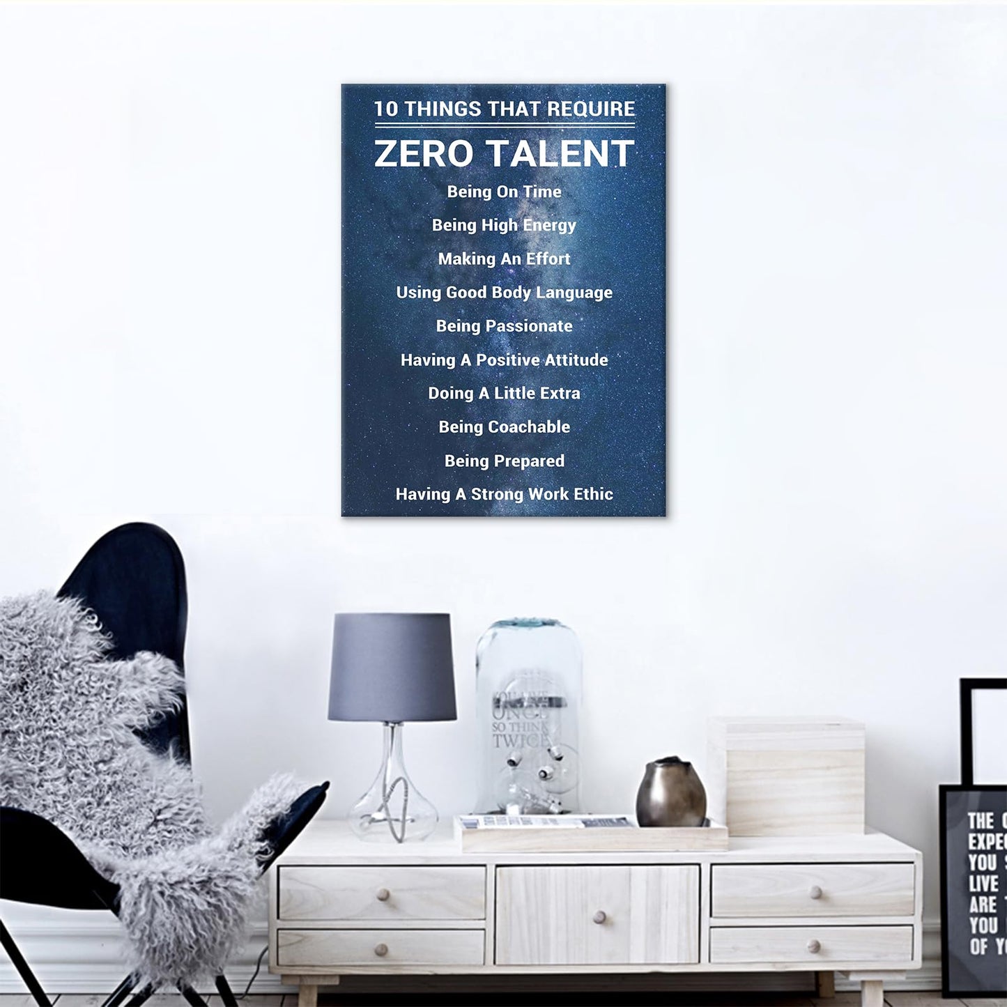 Inspirational Wall Art for Office, 10 Things that Require Zero Talent Motivational Poster, Large Mindset is Everything Canvas Wall Decor for Classroom & Home Gym, Easy to Hang Artwork [18''Wx24''H]