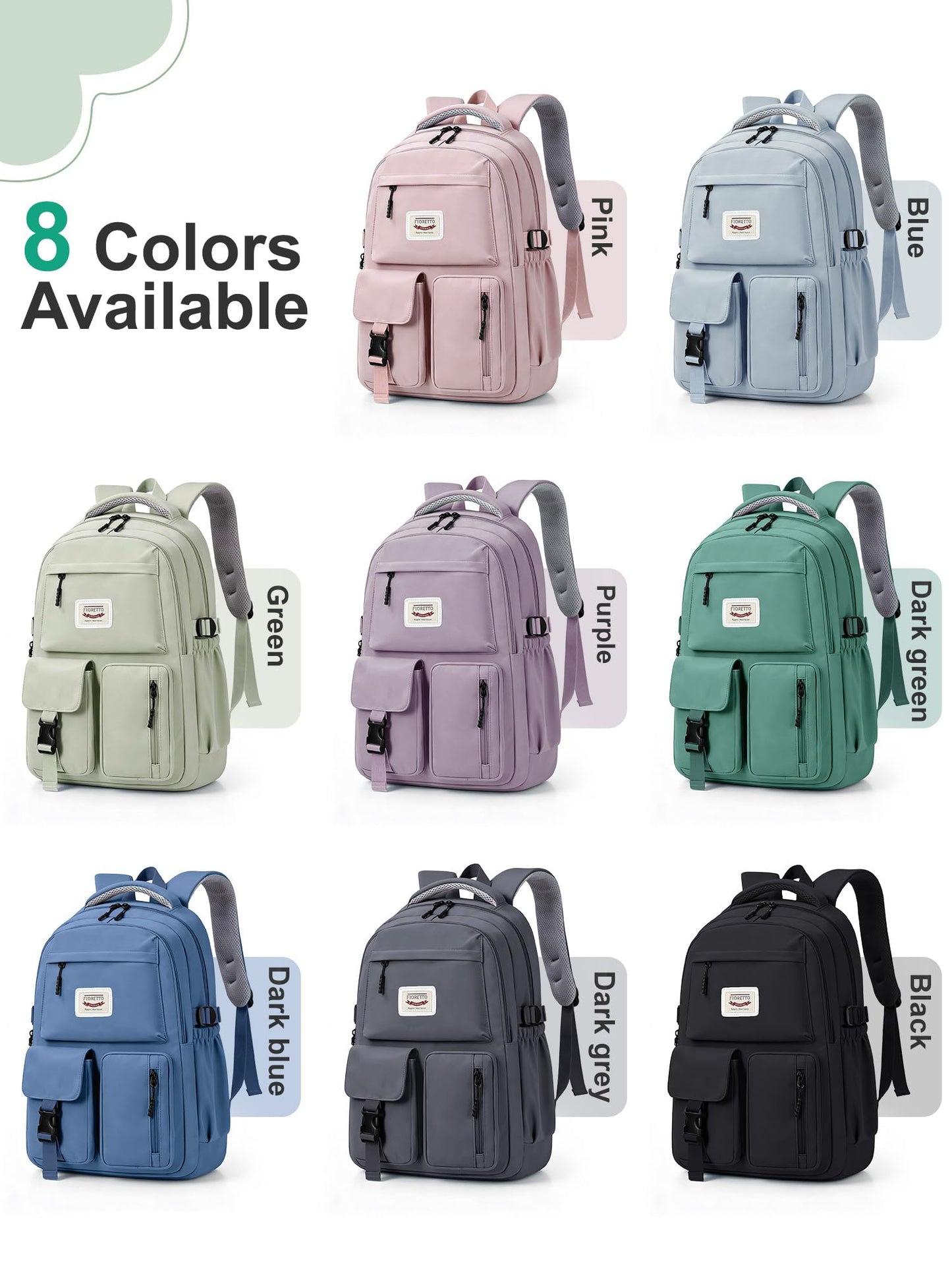 FIORETTO School Backpack for Teen Girls & Women with Compartment, Lightweight School Bag Bookbag with Multiple Pockets, Ideal for Middle High School, College, Travel, Green 25L