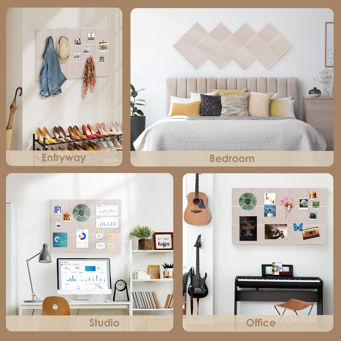 Large Bulletin Board 59" X 36" Cork Boards for Wall Alternative 15 Pack Oatmeal Fine-Stripe Felt Bulletin Board 96 Safe Adhesive 35 Push Pins for Office School Home Room Decor