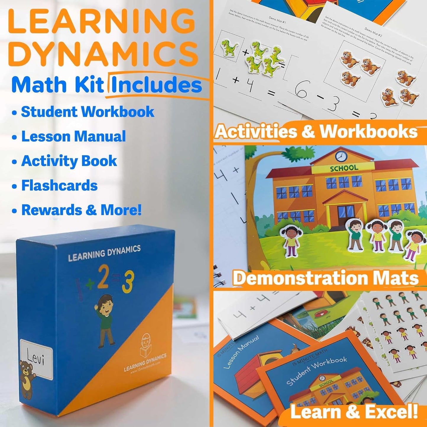Learning Dynamics 15 Minute Math Program – Numeric & Math Learning Program Includes Flashcards, Manipulatives, Parent Guide Book – Learn Counting, Order, Value, Math Equations for 4-7 Year Olds