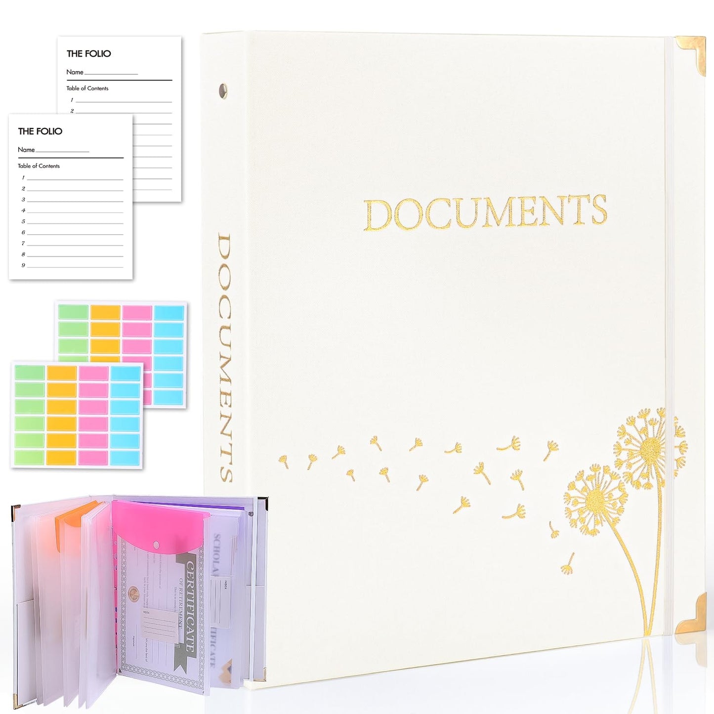 XKDOUS Aesthetic Document Organizer Linen Folio Folders with Pockets, 3-Ring Accordion Storage Binders Expanding File Folder for Important Papers, Documents and Files