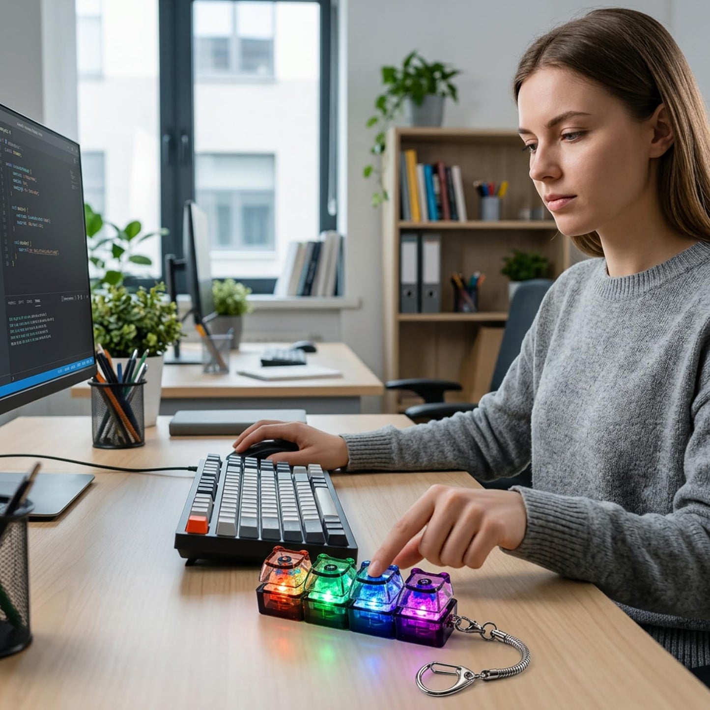 WmerWmn 2 PCS Keyboard Fidget Toy for Adults, 4-in-1 Stress Relief Clicker Toy, Keyboard Button Finger Clicker for Anxiety Relief, Sensory Decompression Toy for Adults