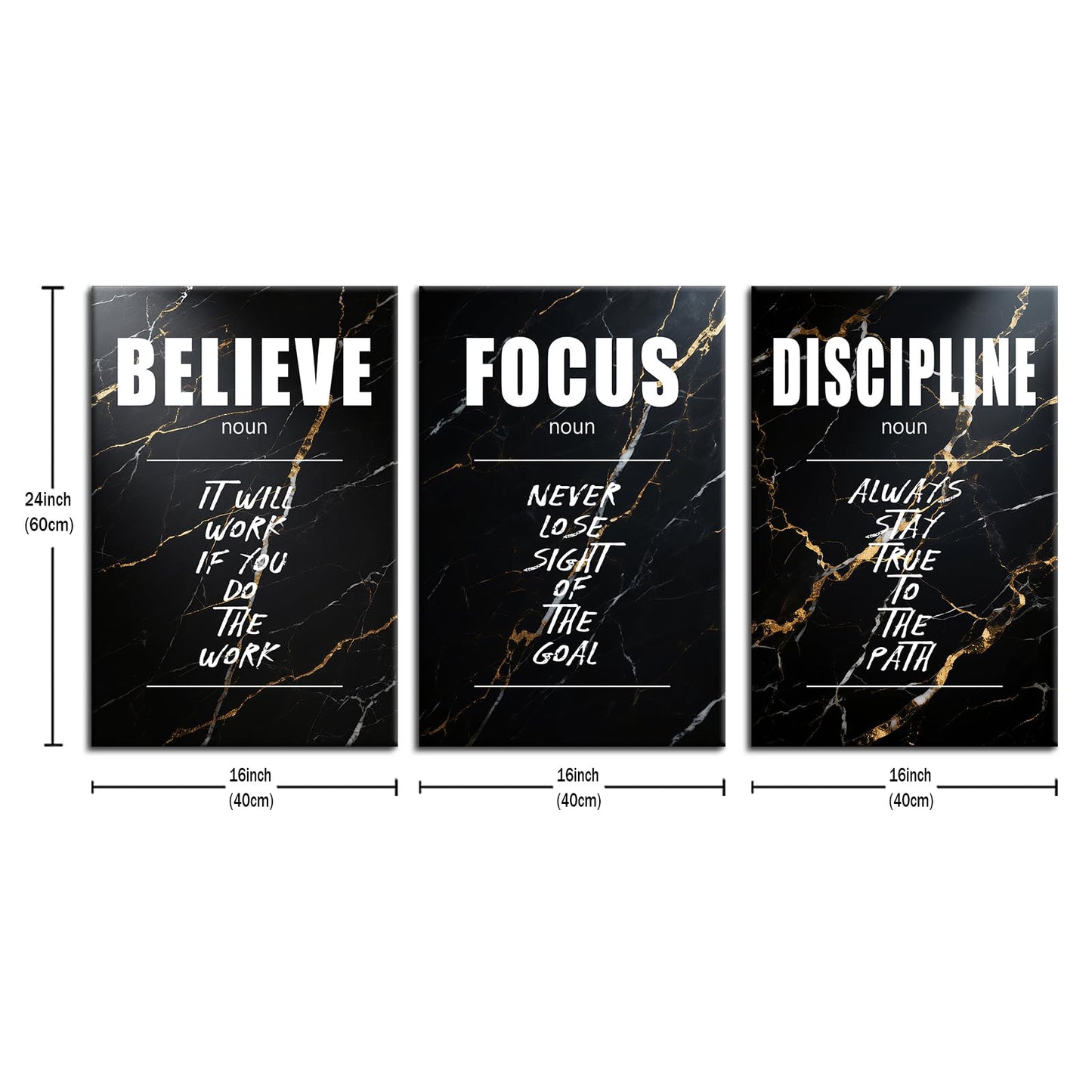 YSPCSUN Large 3 Piece Inspirational Wall Art for Office Walls Canvas Prints Black Marble Motivational Quotes Posters Framed Modern Business Executive Workspace Decor Ready to Hang, 48" x 24"