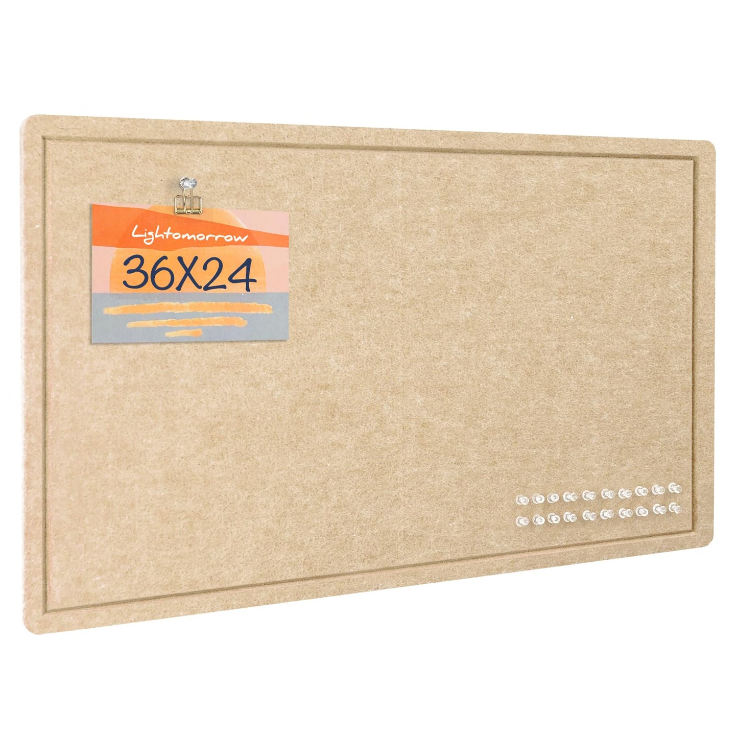 Lightomorrow Bulletin Board, 36 x 24 inches Felt Board - Decorative Pin Board, Cork Board Alternative for Wall, 3' x 2' Foldable Self-Adhesive Vision Board Prayer Board with 20 Pushpins - Beige Brown