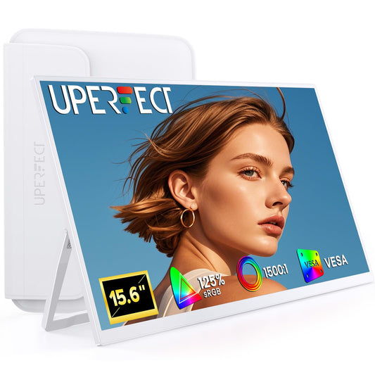 UPERFECT Portable Monitor 15.6", 125% sRGB 1080P Laptop Monitor, Ultra-Slim White Display, USB-C & MINI HDMI, 350 Nits, VESA & Case, Travel Small Second Screen for Computer, Mini PC, Game Consoles